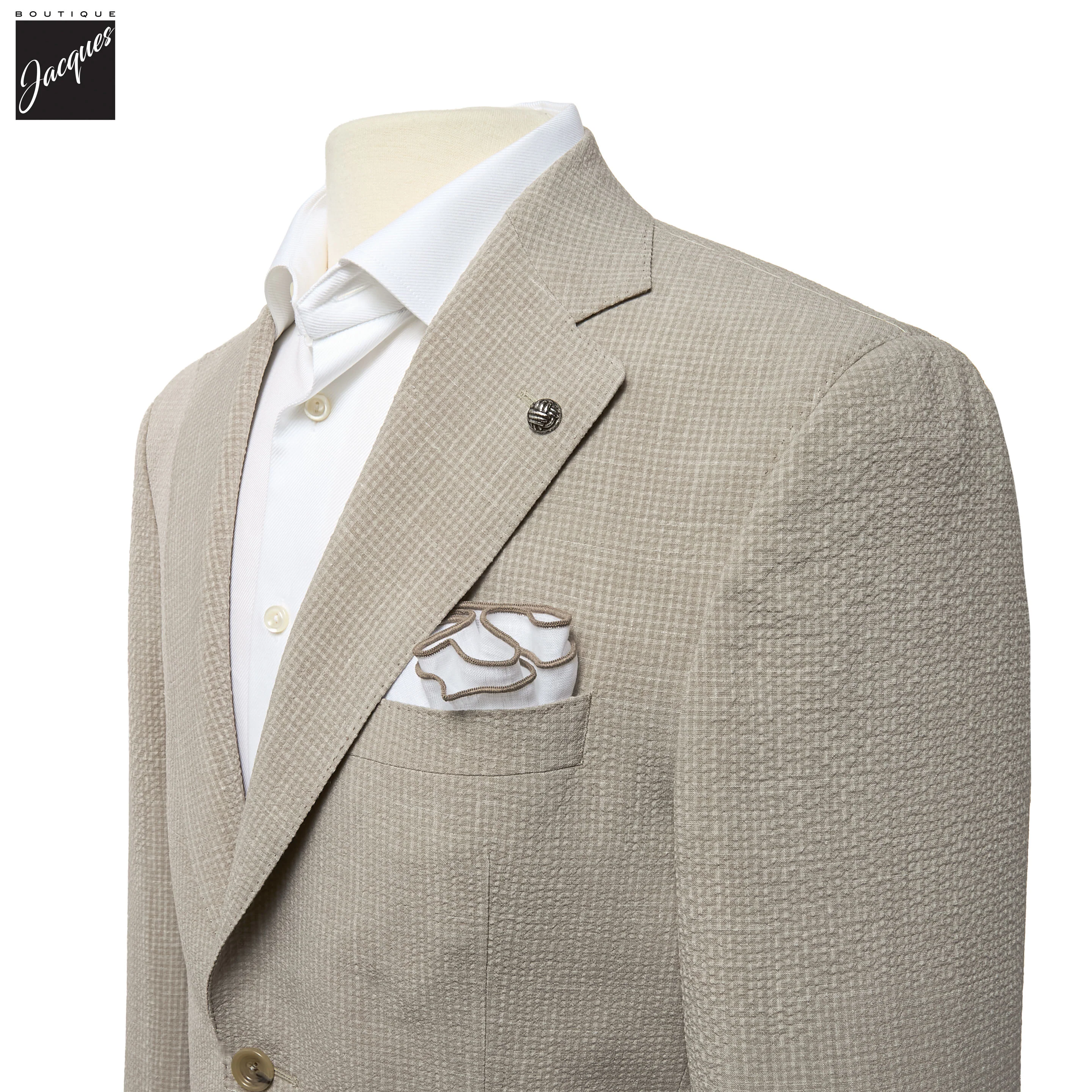Beige Wool/Silk/Linen Seersucker Myles Contemporary Sport Jacket - Jack Victor 1913 - Image 2