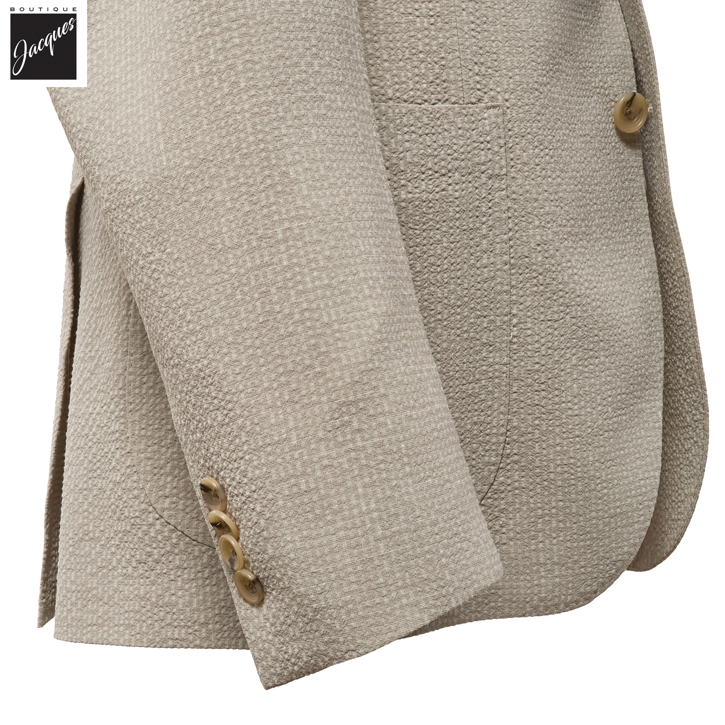 Beige Wool/Silk/Linen Seersucker Myles Contemporary Sport Jacket - Jack Victor 1913 - Image 3