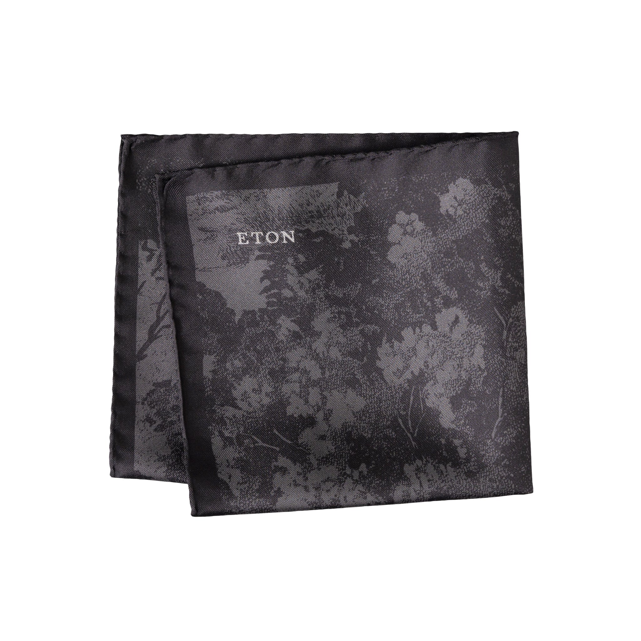 Black & Charcoal Patterned Silk Pocket Square - ETON