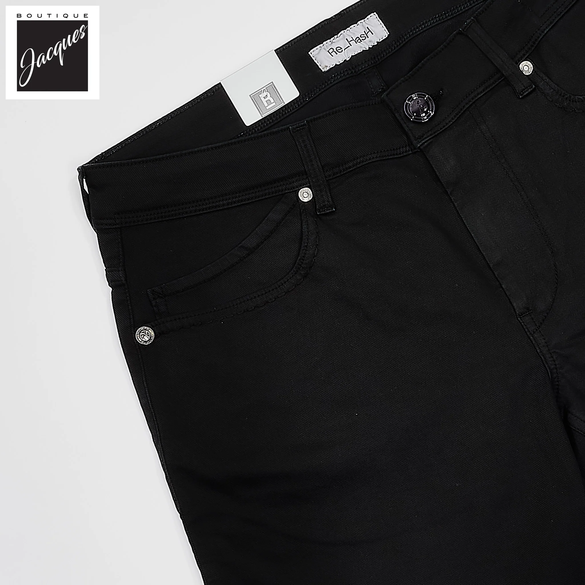 Black Cotton-Lyocell Twill 5-Pocket Pants - Re-Hash - Image 3