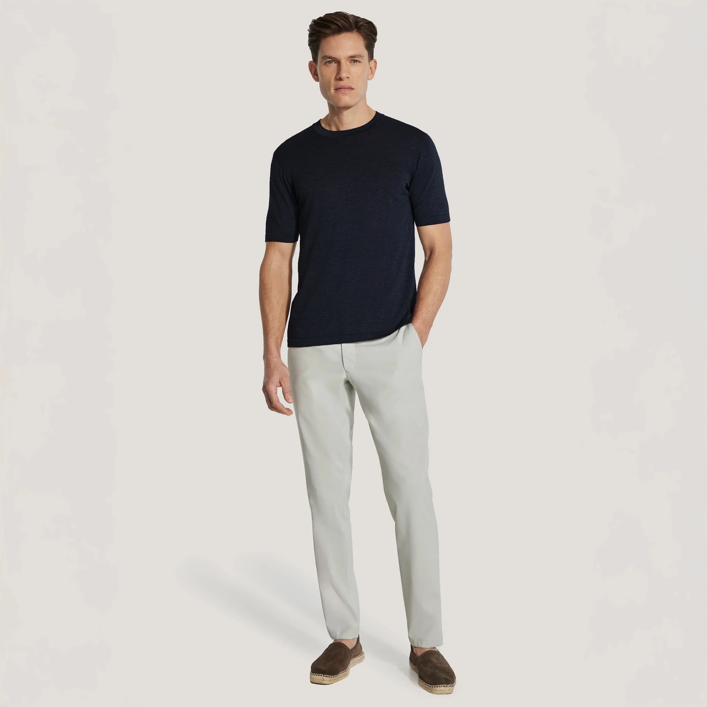 Black Cotton Silk Knit Short Sleeve Crewneck - Jack Victor - Image 2