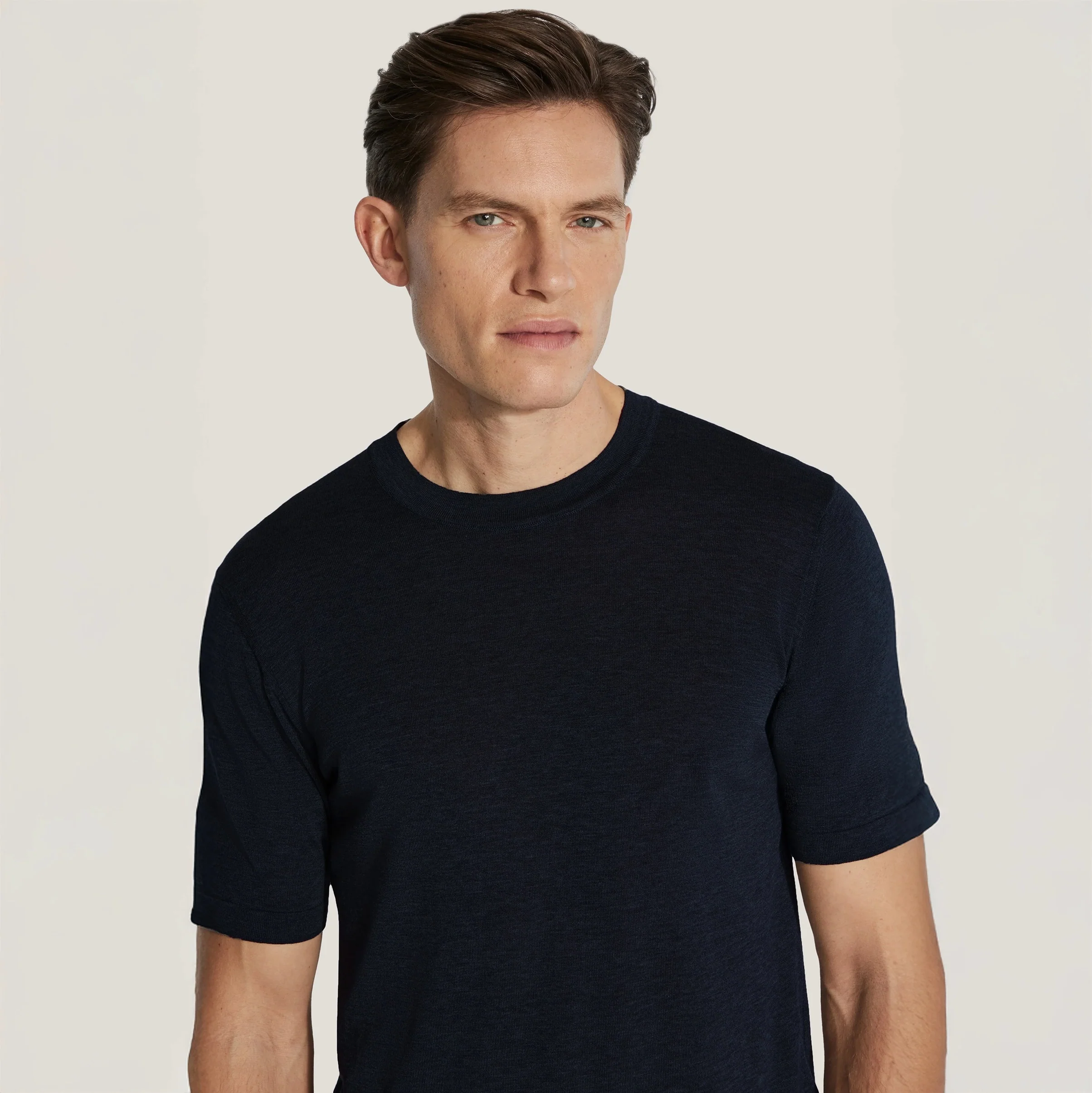 Black Cotton Silk Knit Short Sleeve Crewneck - Jack Victor - Image 3