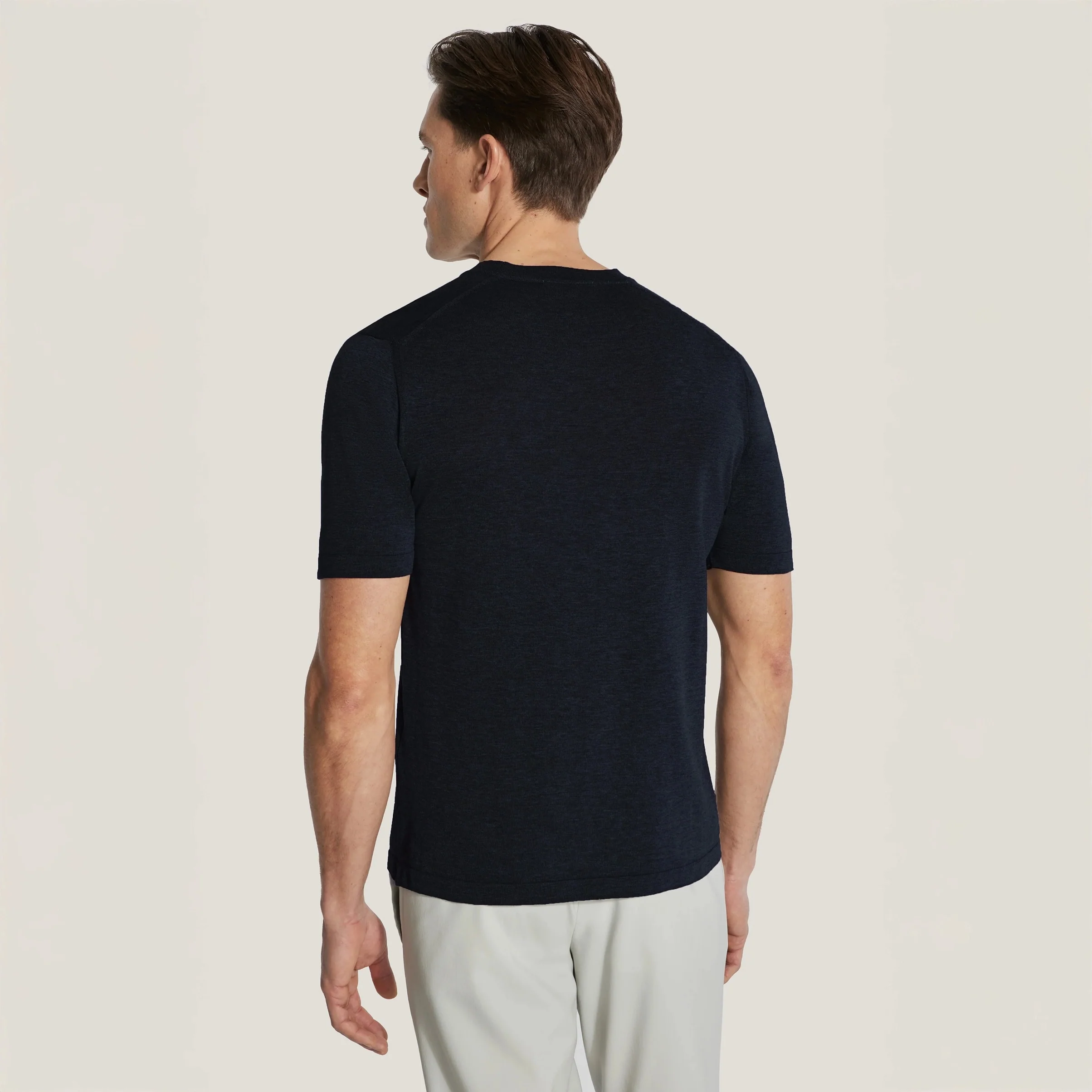 Black Cotton Silk Knit Short Sleeve Crewneck - Jack Victor - Image 4