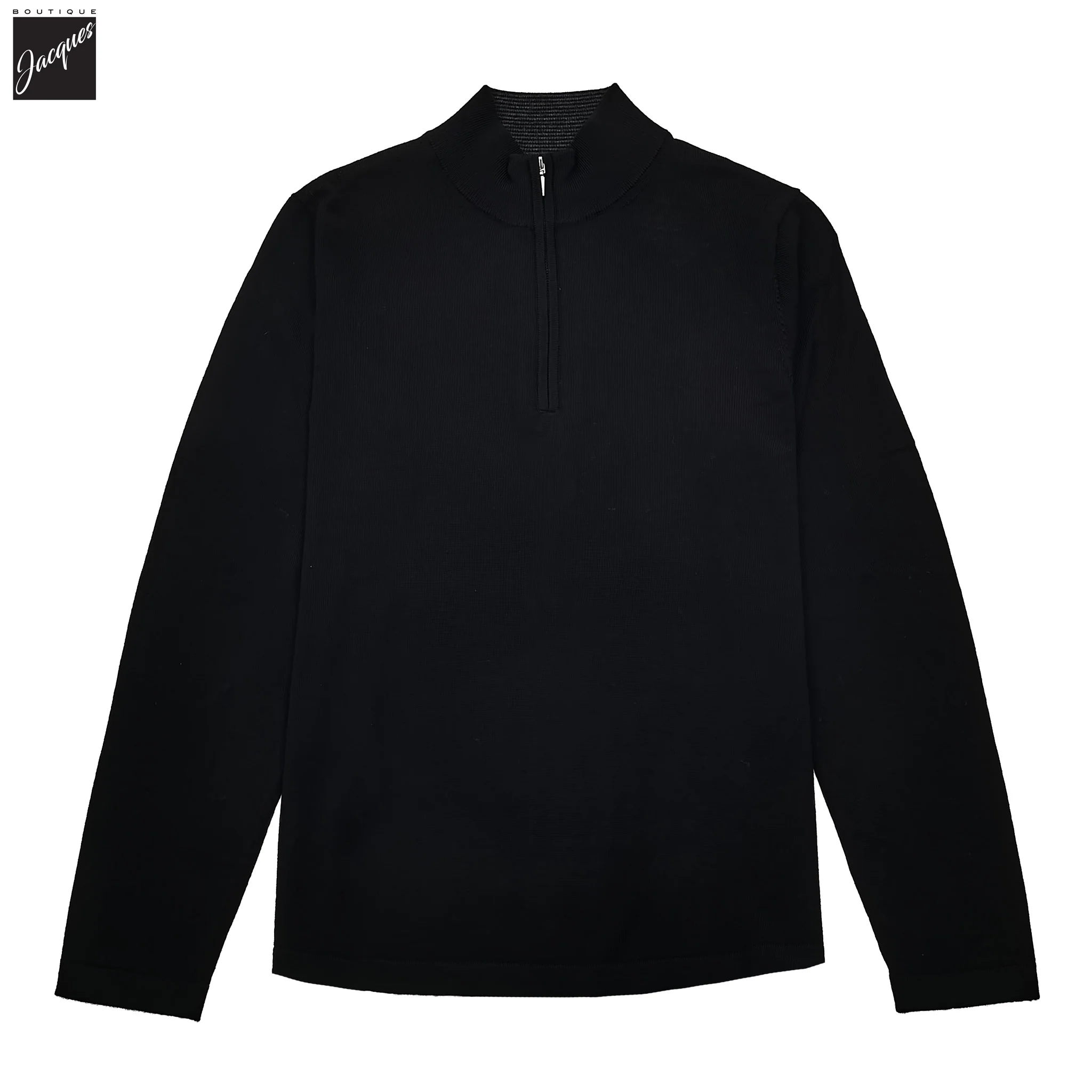 Black Extra-Fine Merino Quarter-Zip Mock Neck Sweater - Patrick Assaraf