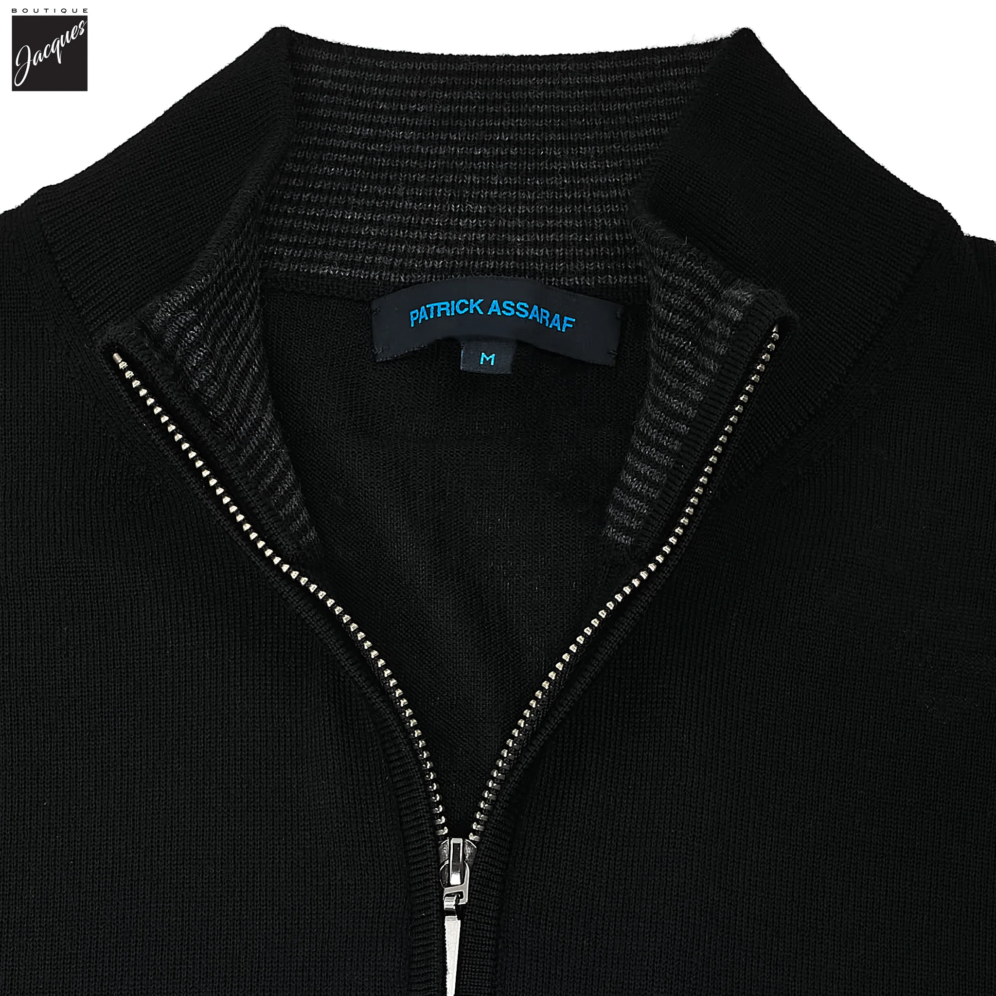 Black Extra-Fine Merino Quarter-Zip Mock Neck Sweater - Patrick Assaraf - Image 2