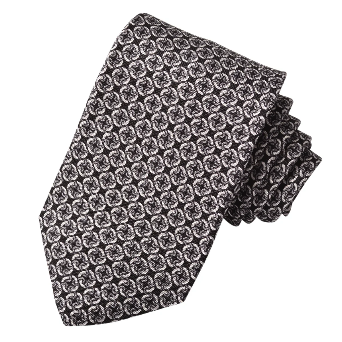 Black & Gray Chain Motif Printed Panama Silk Tie - DION - Image 3