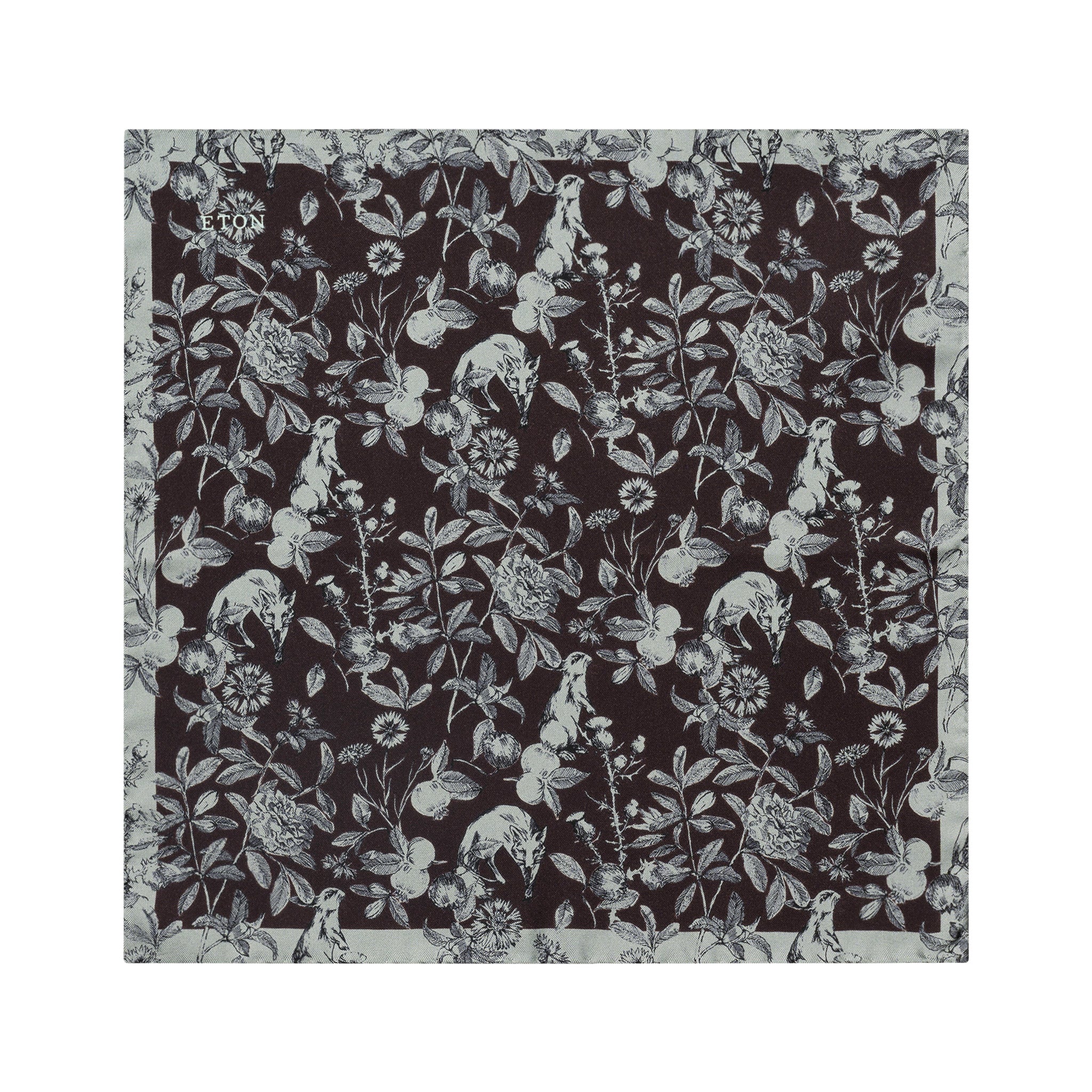 Black & Gray Floral Silk Pocket Square - ETON - Image 2