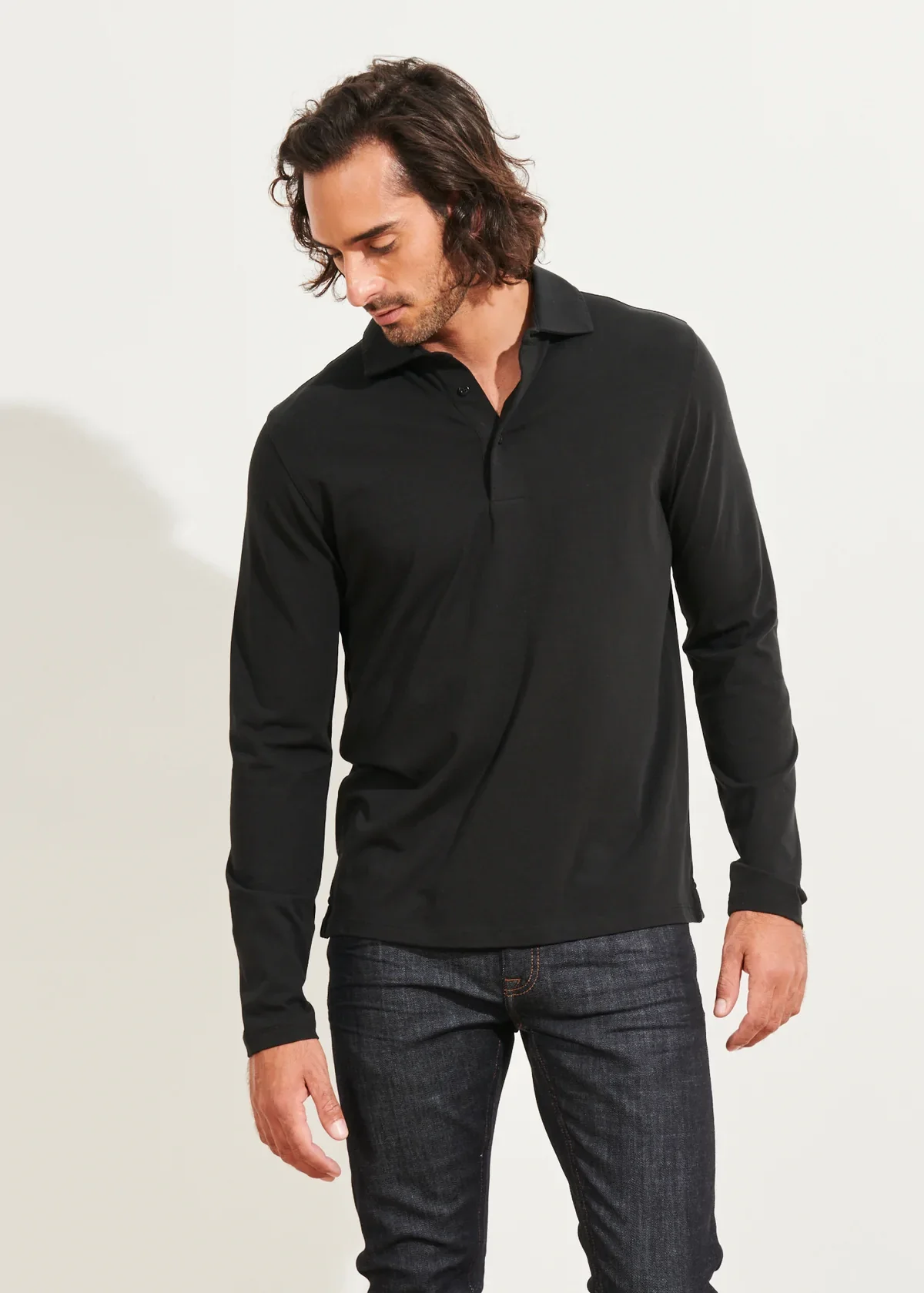 Black Long Sleeve Pima Polo - Patrick Assaraf - Image 2