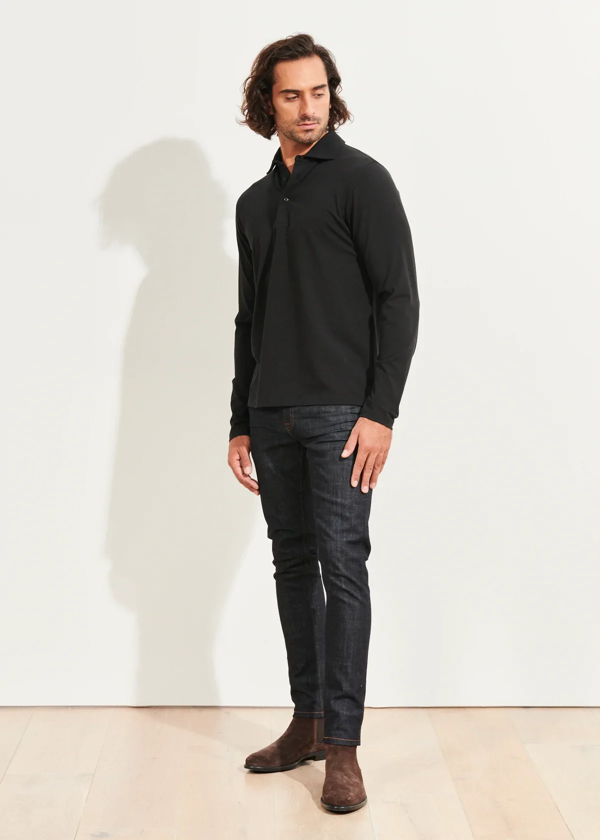 Black Long Sleeve Pima Polo - Patrick Assaraf - Image 3