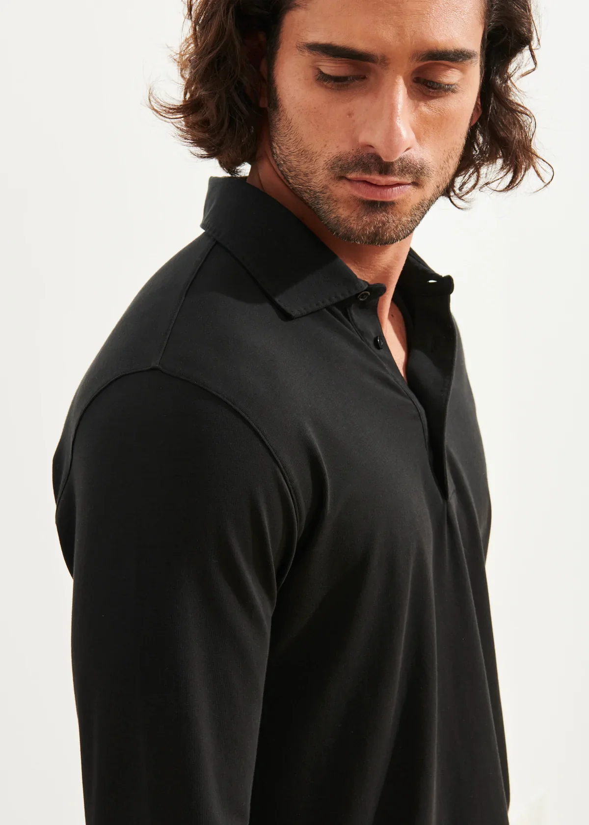 Black Long Sleeve Pima Polo - Patrick Assaraf - Image 4