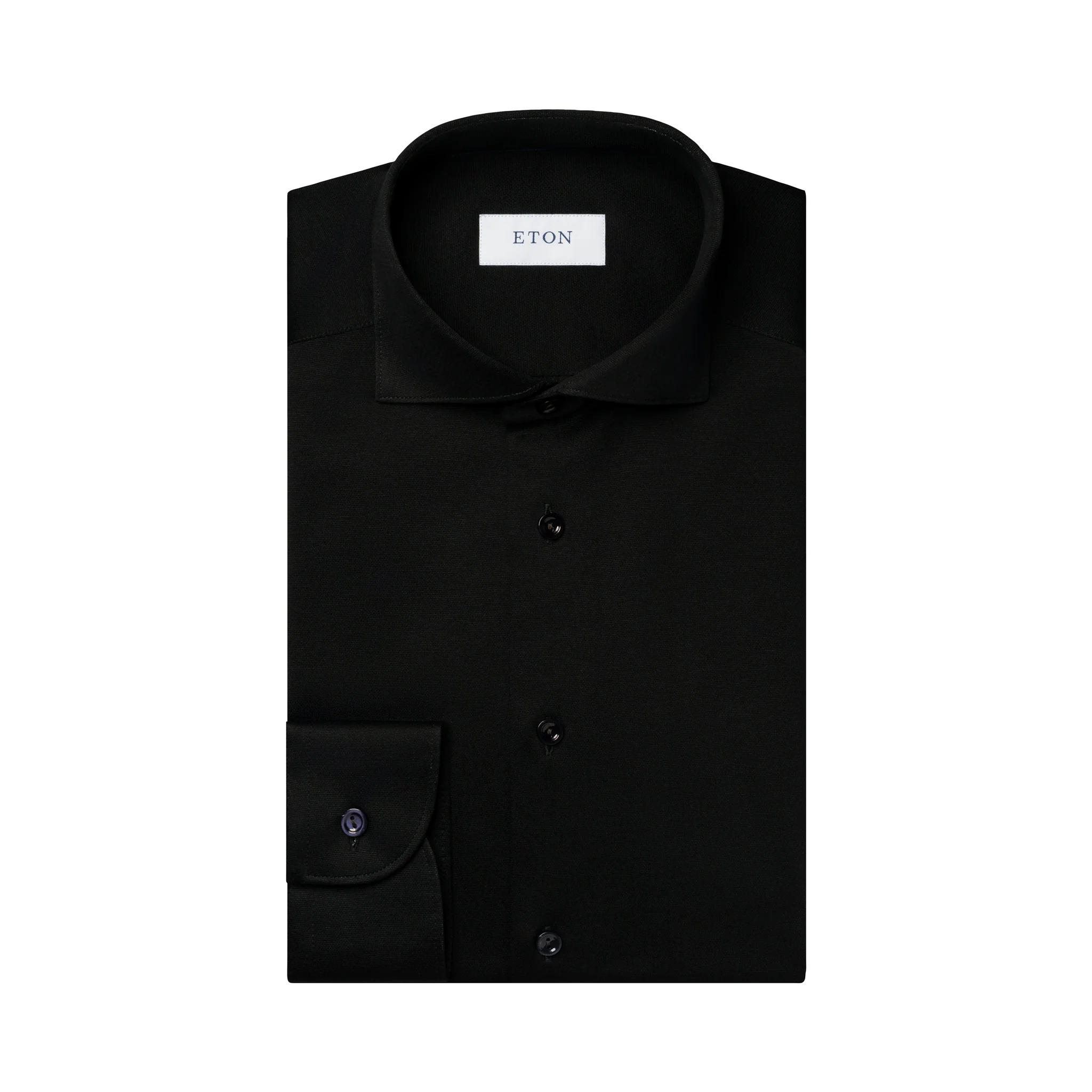 Black Solid Filo Di Scozia Knitted Jacquard Slim Fit Shirt - ETON