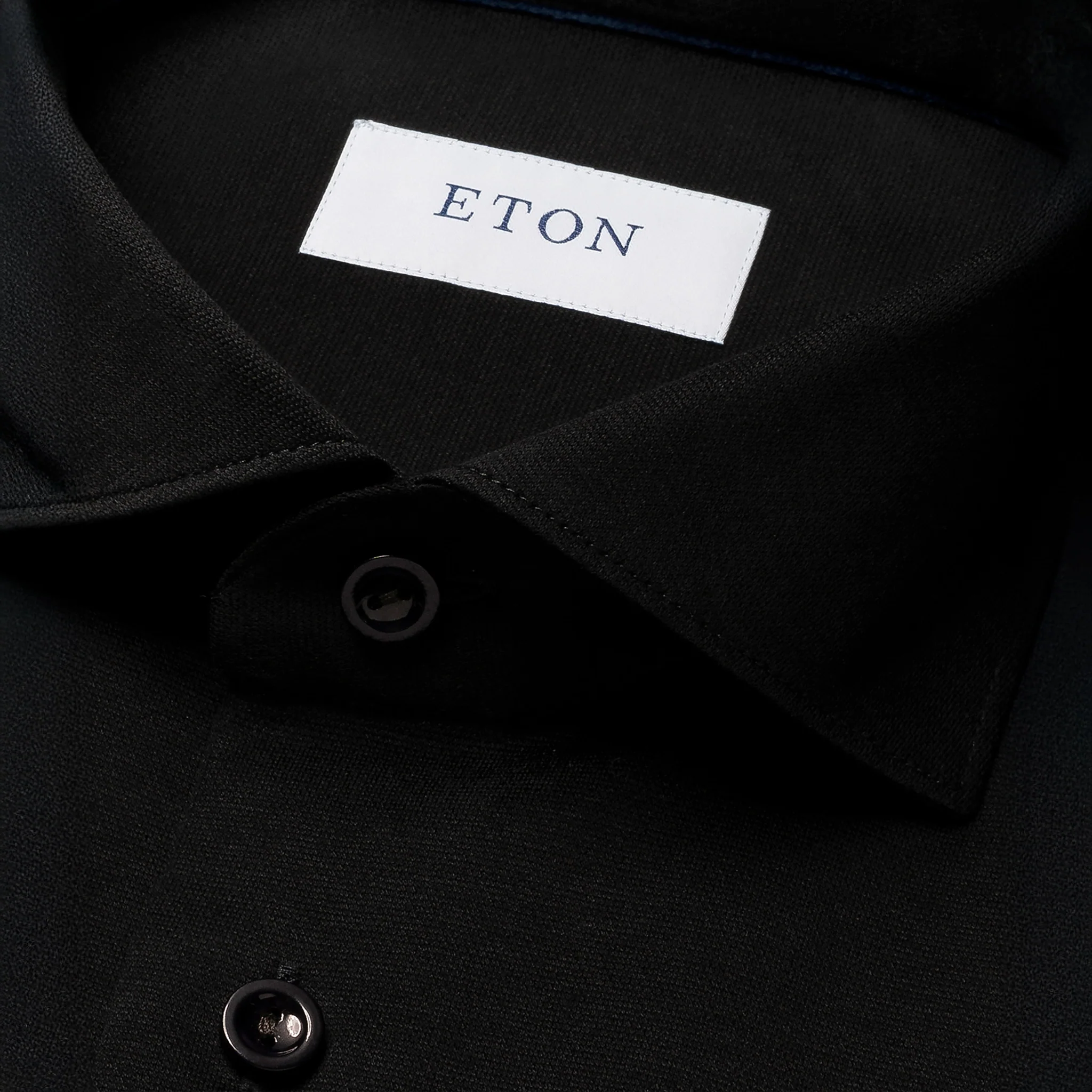 Black Solid Filo Di Scozia Knitted Jacquard Slim Fit Shirt - ETON - Image 2