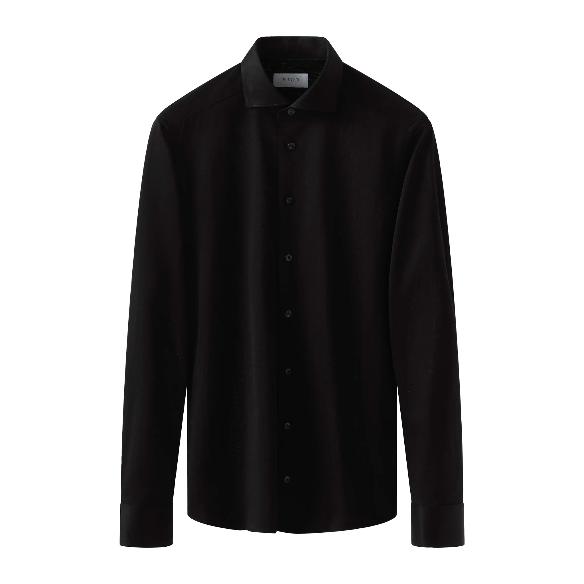Black Solid Filo Di Scozia Knitted Jacquard Slim Fit Shirt - ETON - Image 3