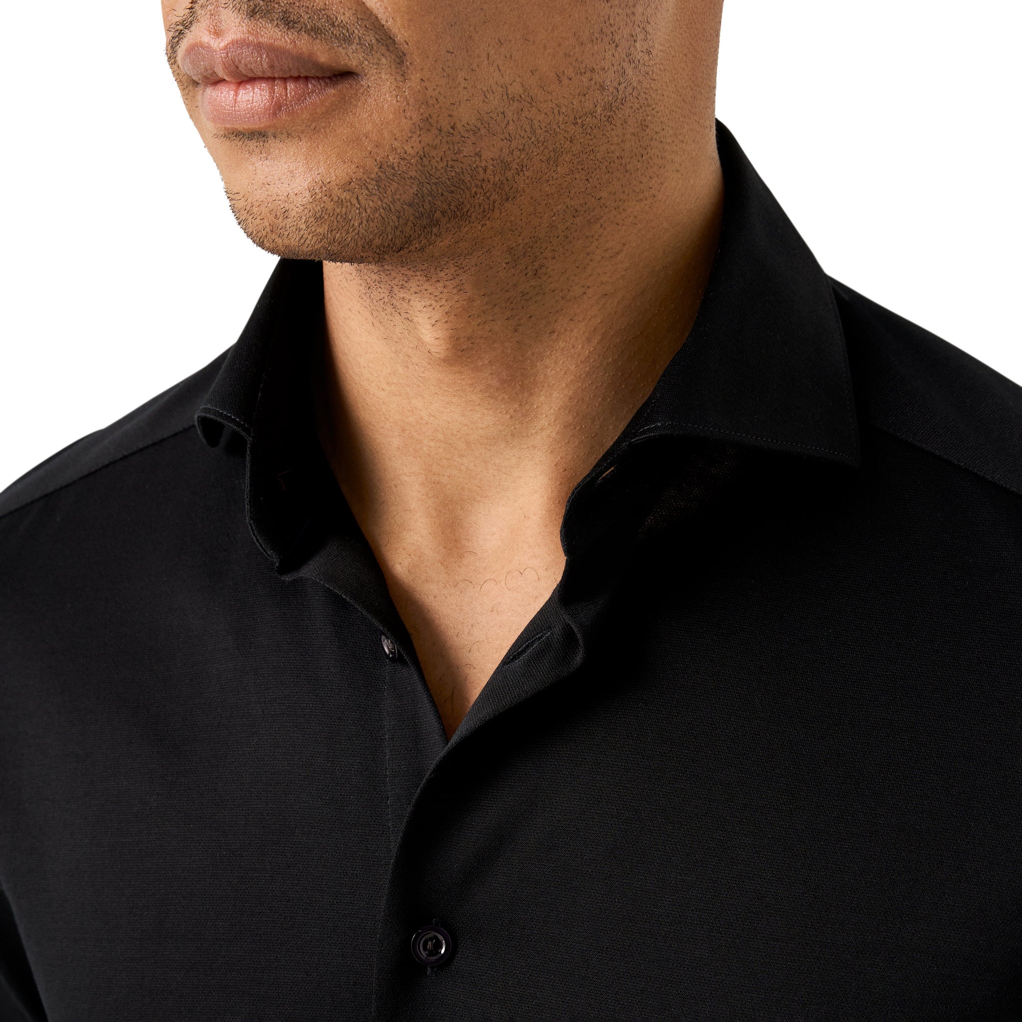 Black Solid Filo Di Scozia Knitted Jacquard Slim Fit Shirt - ETON - Image 5