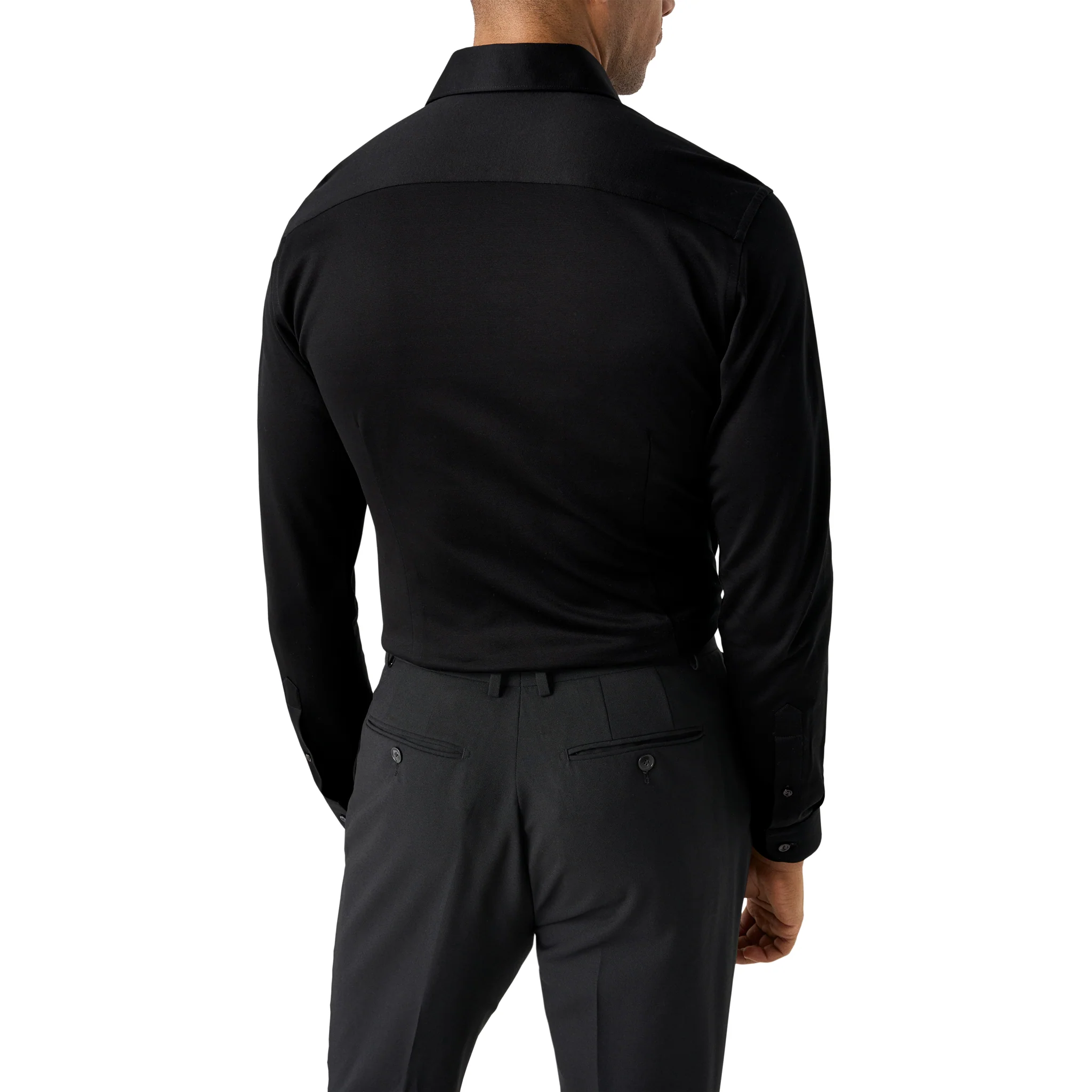 Black Solid Filo Di Scozia Knitted Jacquard Slim Fit Shirt - ETON - Image 6