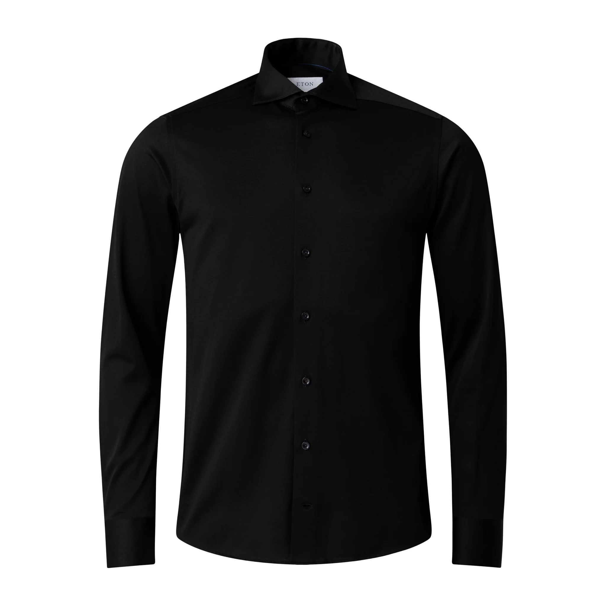 Black Solid Filo Di Scozia Knitted Jacquard Slim Fit Shirt - ETON - Image 9