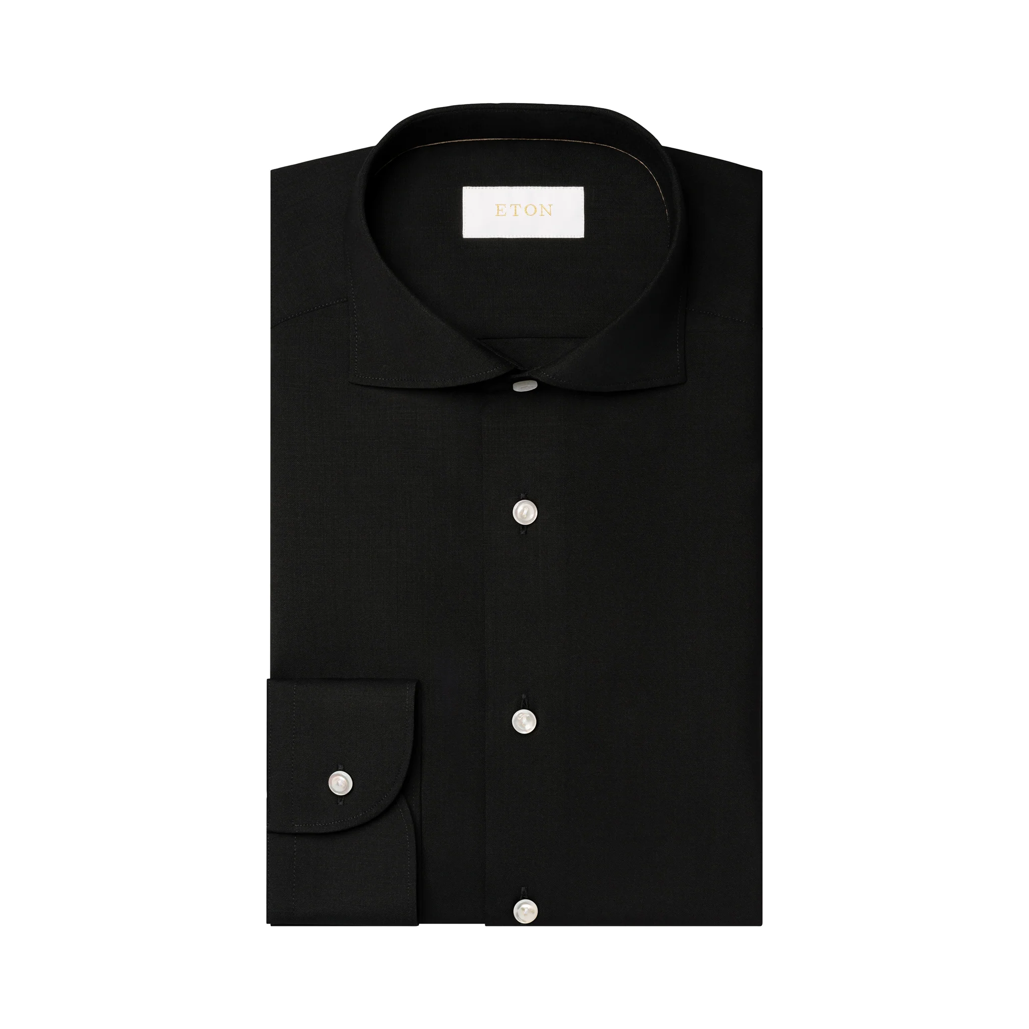 Black Solid Merino Wool Slim Fit Shirt - ETON - Image 2