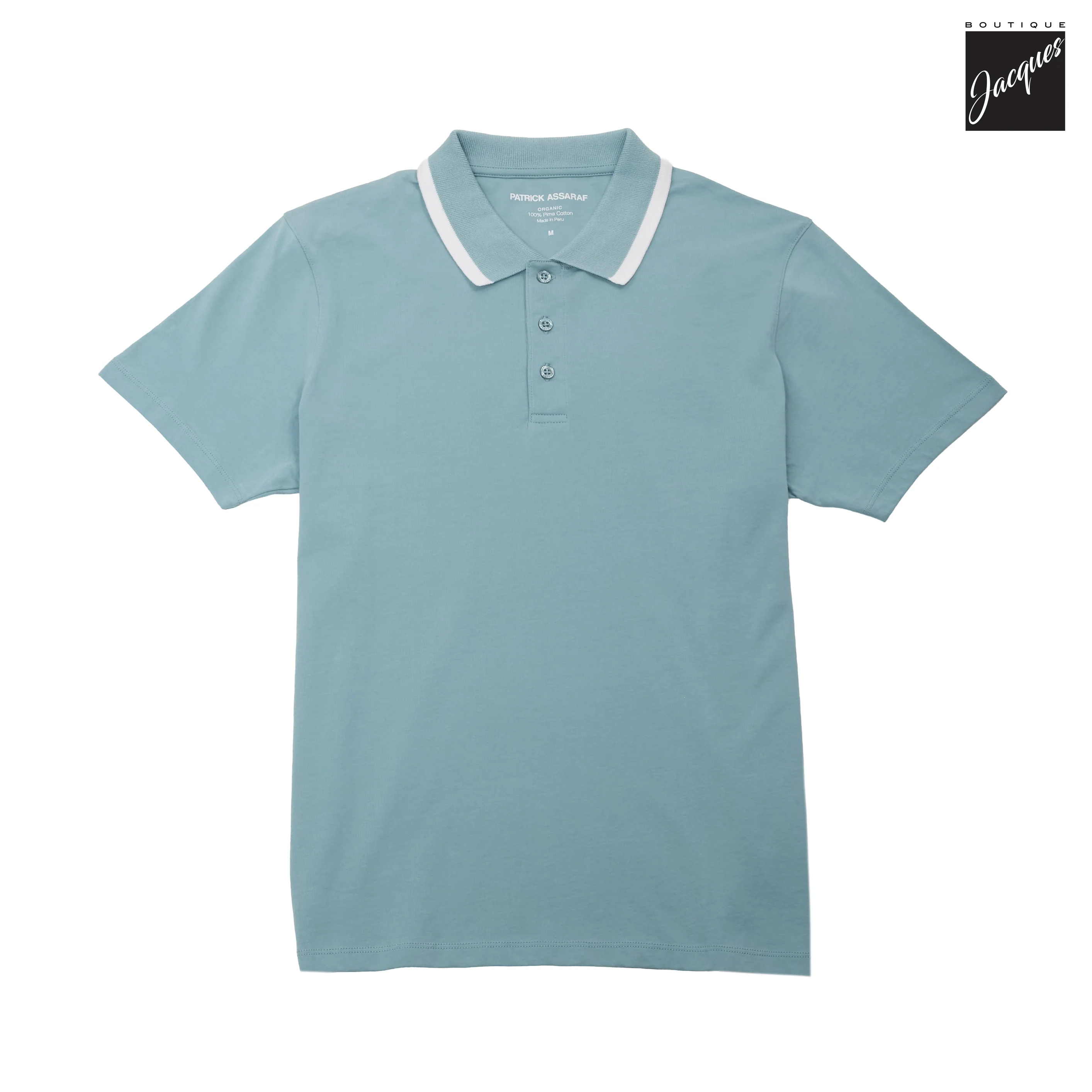 Blizzard Blue Mercerized Pima Cotton Short Sleeve Polo Shirt w/ Trim - Patrick Assaraf - Image 2