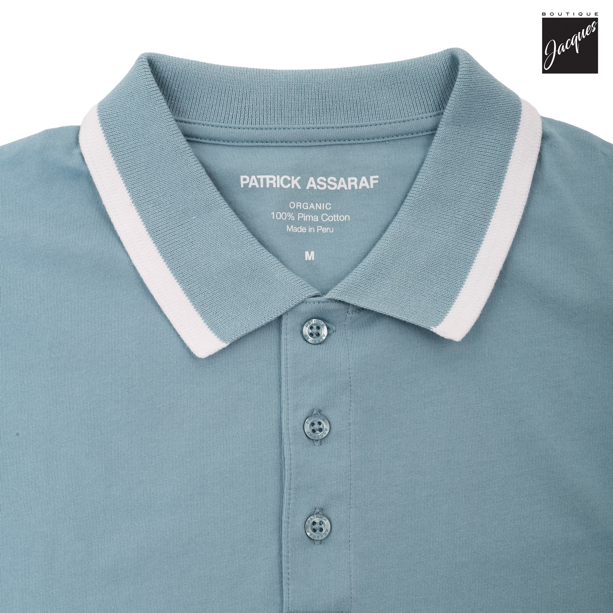 Blizzard Blue Mercerized Pima Cotton Short Sleeve Polo Shirt w/ Trim - Patrick Assaraf - Image 3