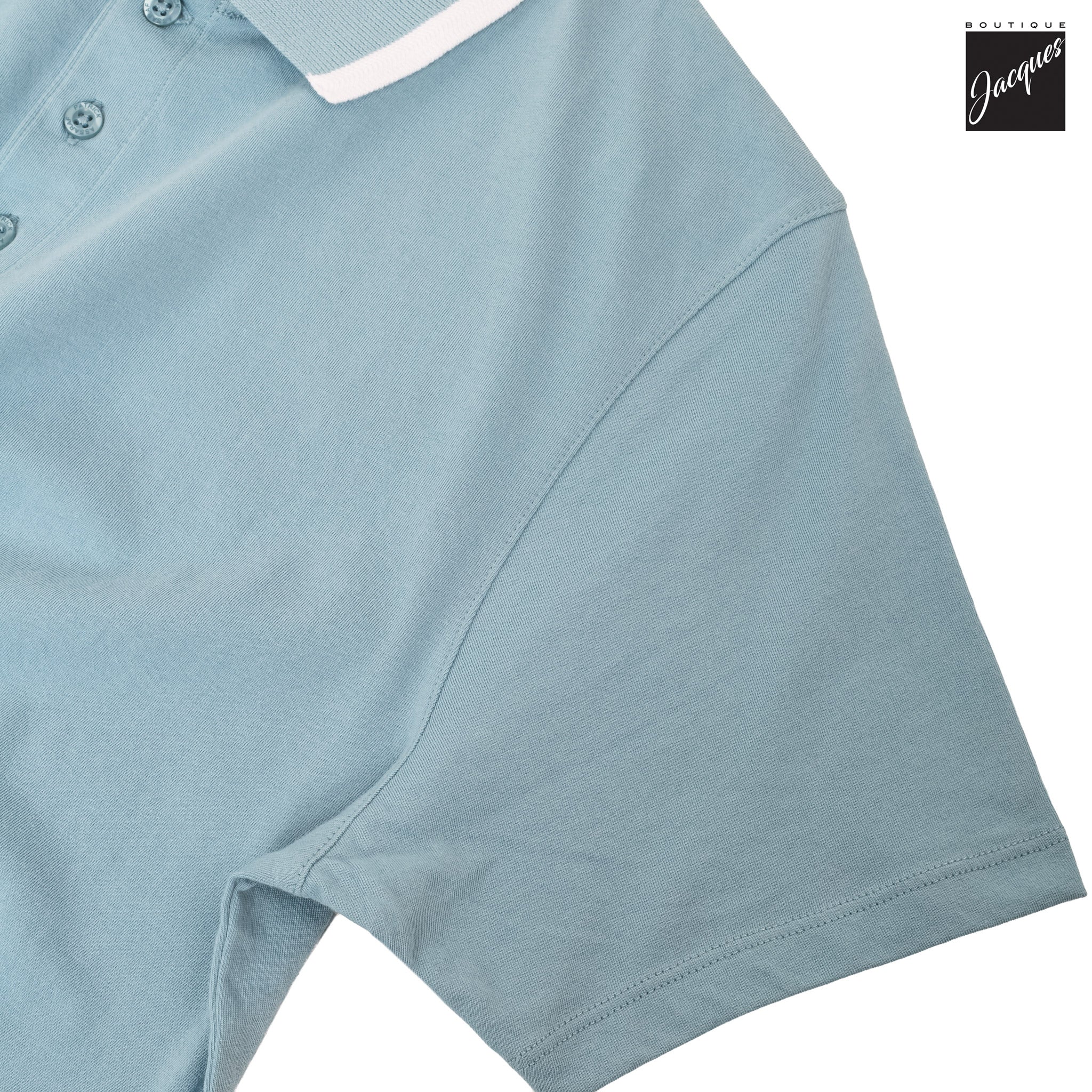 Blizzard Blue Mercerized Pima Cotton Short Sleeve Polo Shirt w/ Trim - Patrick Assaraf - Image 4