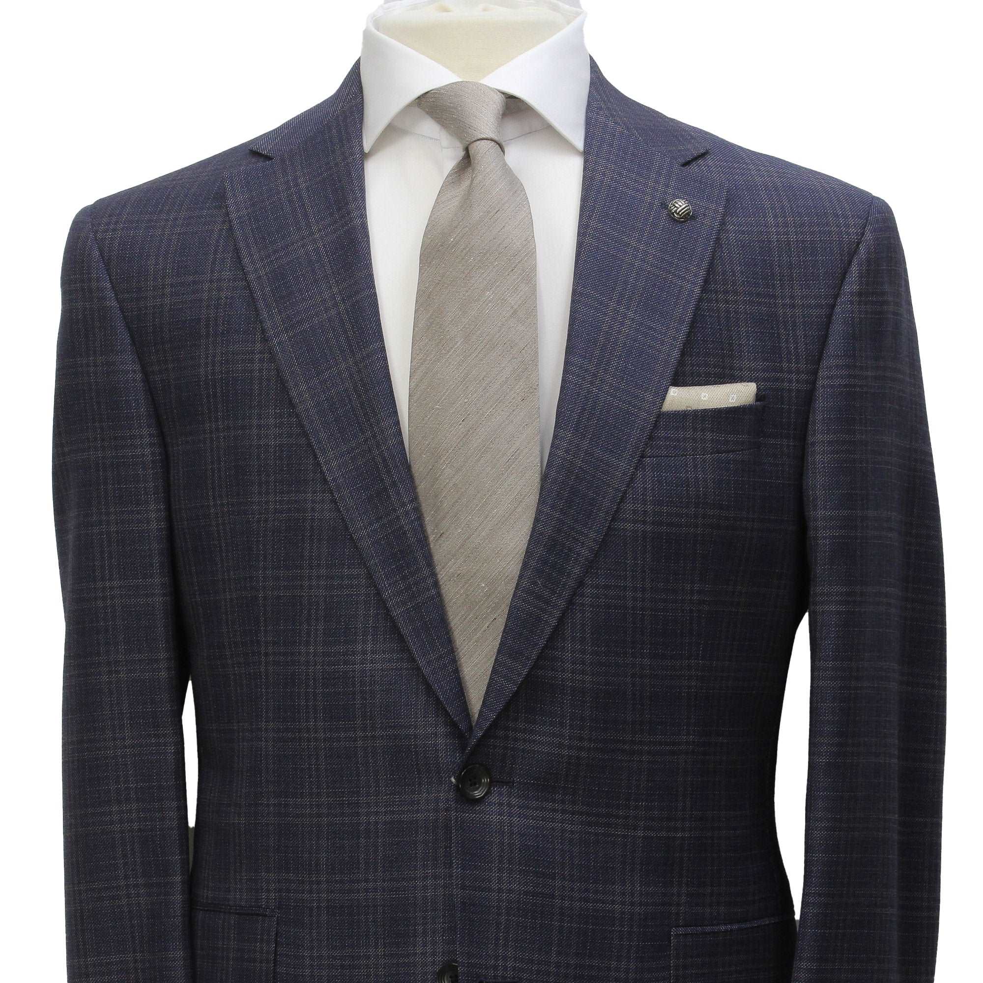 Blue & Beige Check Super 110s Wool Urban Slim Fit Suit - Jack Victor - Image 2