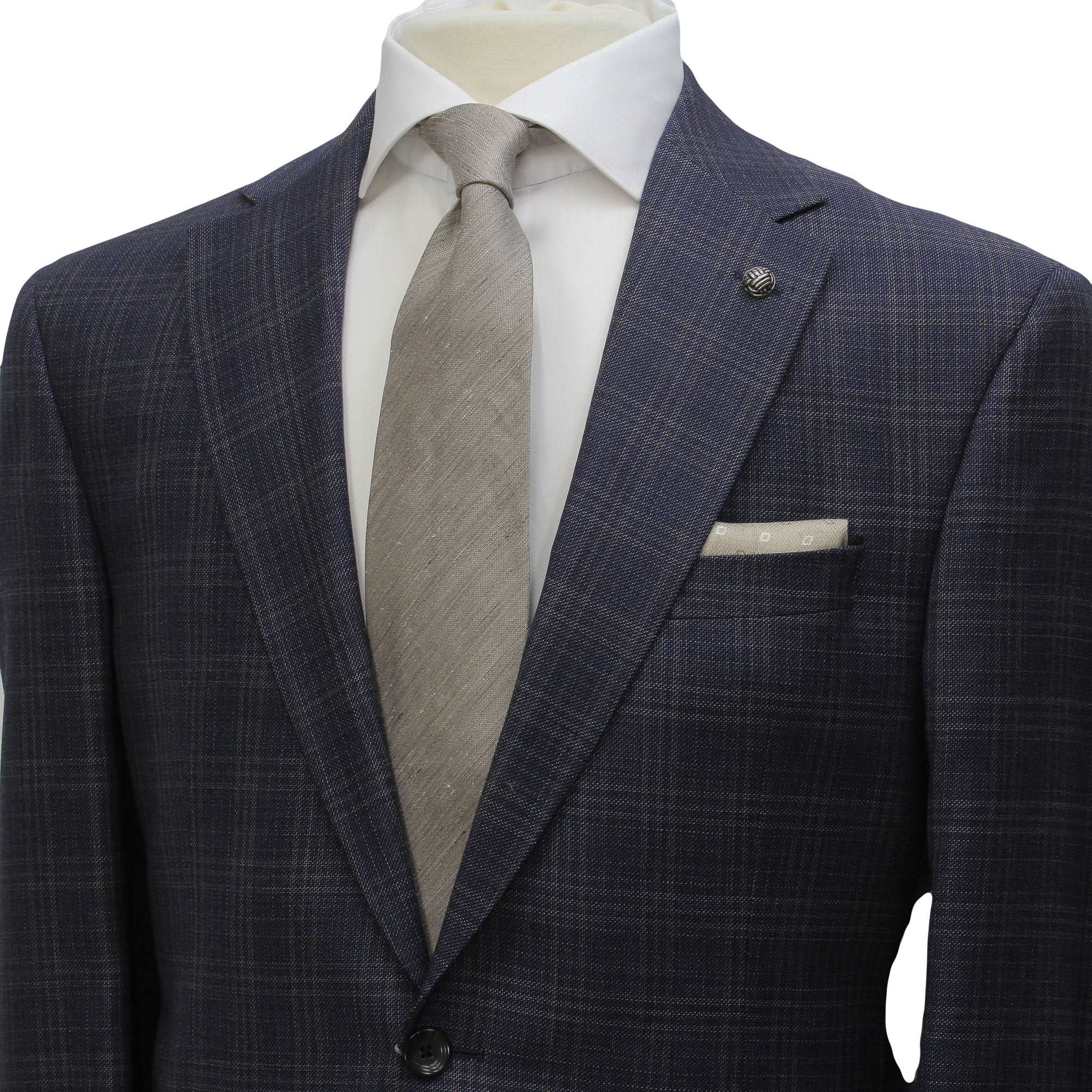 Blue & Beige Check Super 110s Wool Urban Slim Fit Suit - Jack Victor - Image 4