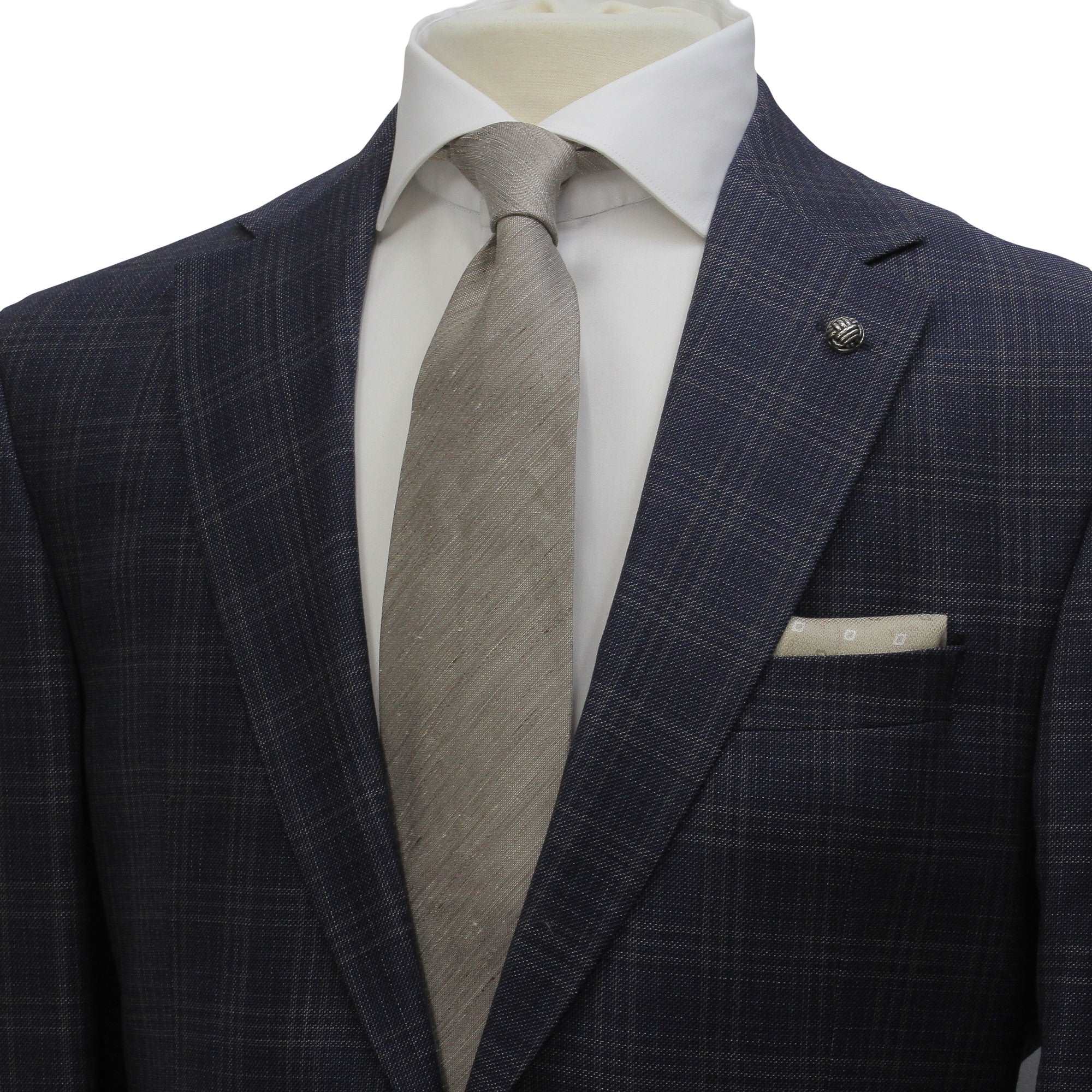 Blue & Beige Check Super 110s Wool Urban Slim Fit Suit - Jack Victor - Image 6