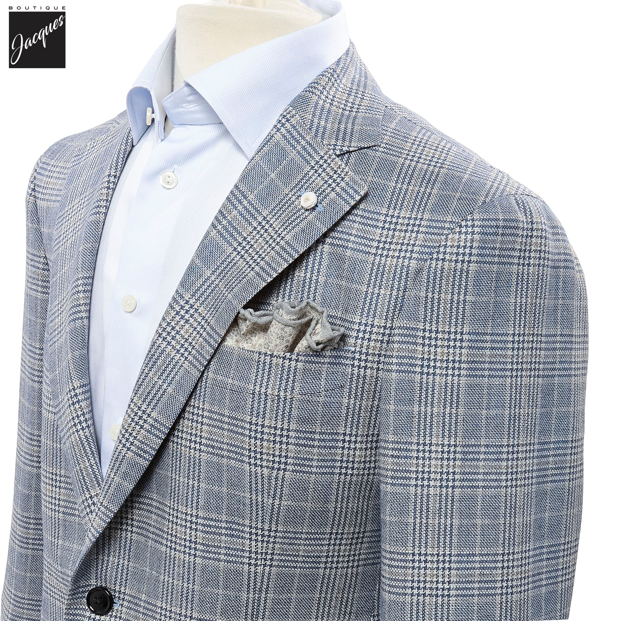 Blue & Beige Prince-of-Wales Silk-Wool Dream Fit Sport Jacket - Luigi Bianchi - Image 2