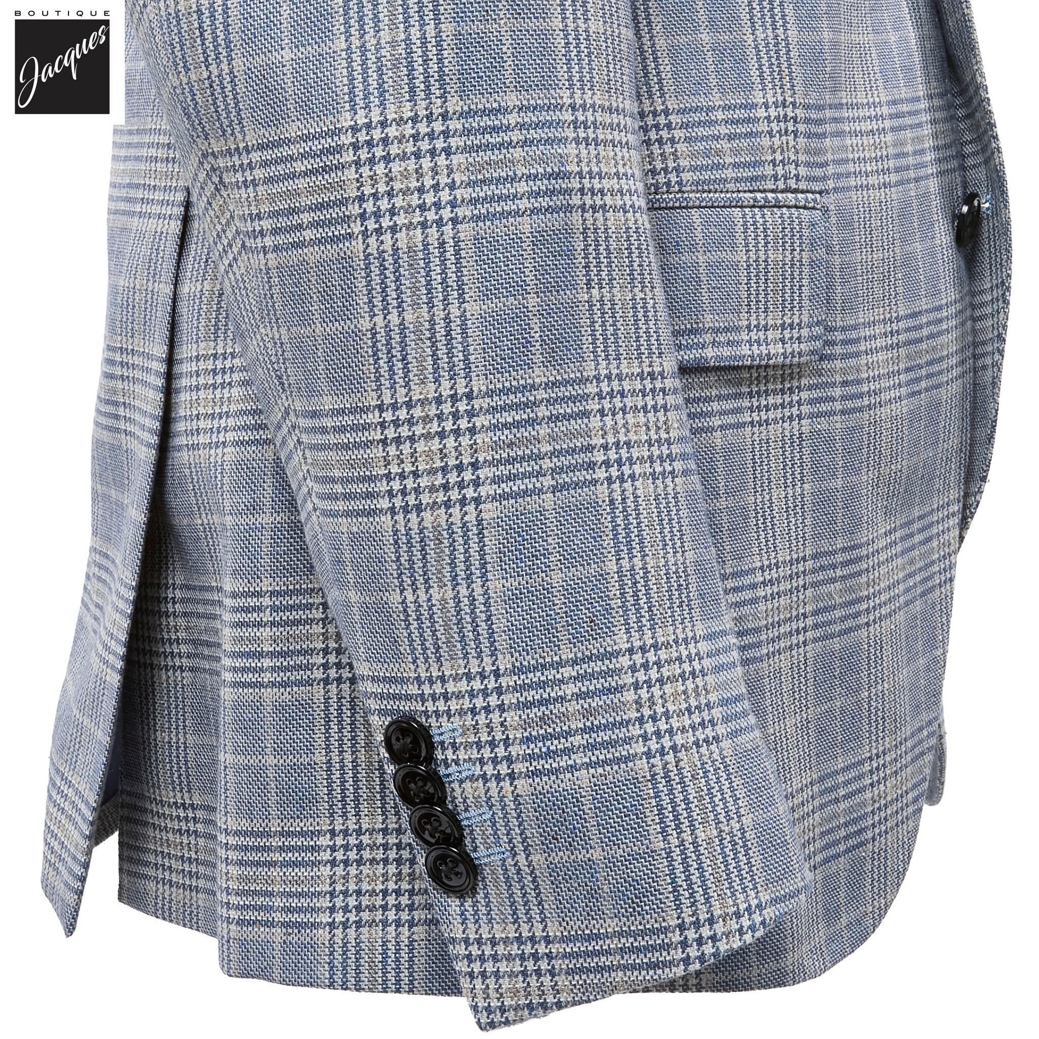 Blue & Beige Prince-of-Wales Silk-Wool Dream Fit Sport Jacket - Luigi Bianchi - Image 3