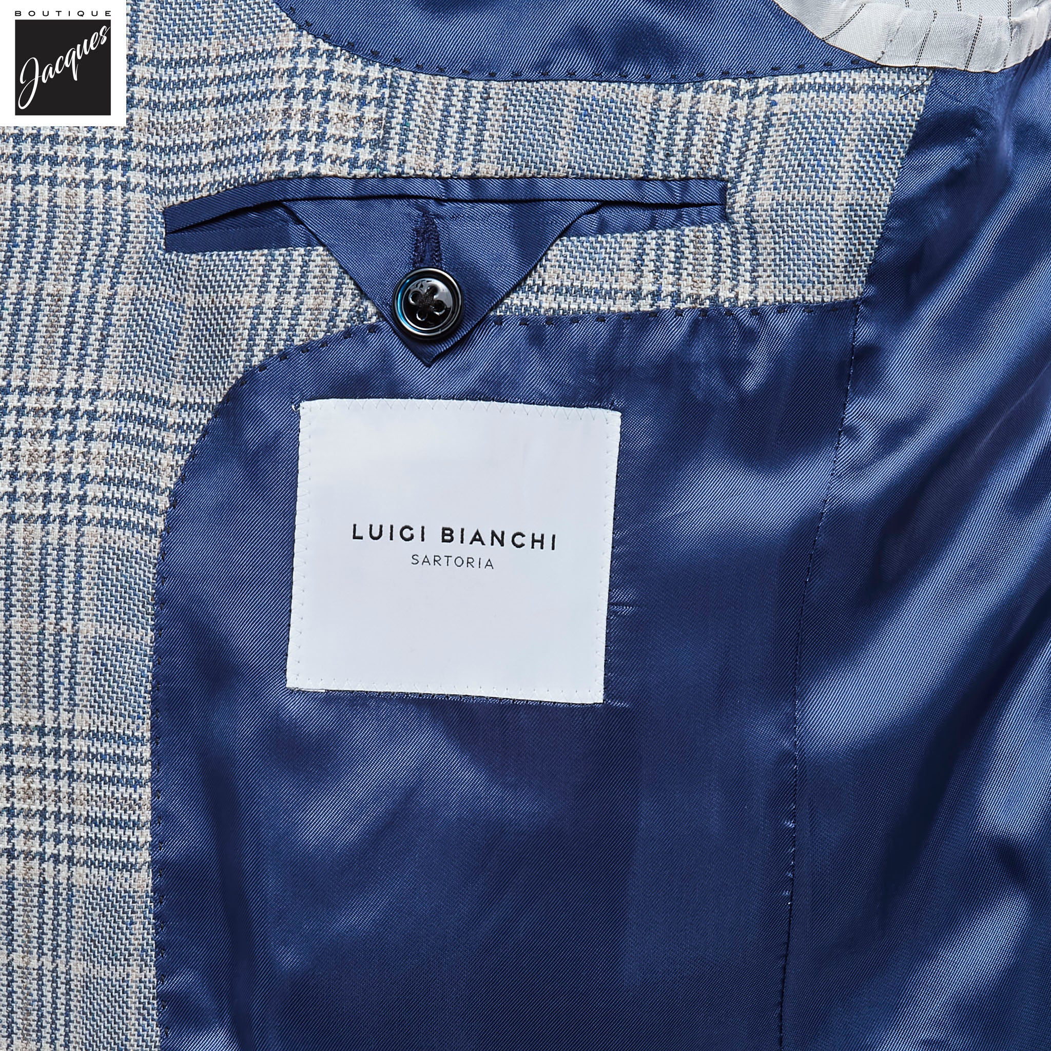 Blue & Beige Prince-of-Wales Silk-Wool Dream Fit Sport Jacket - Luigi Bianchi - Image 4