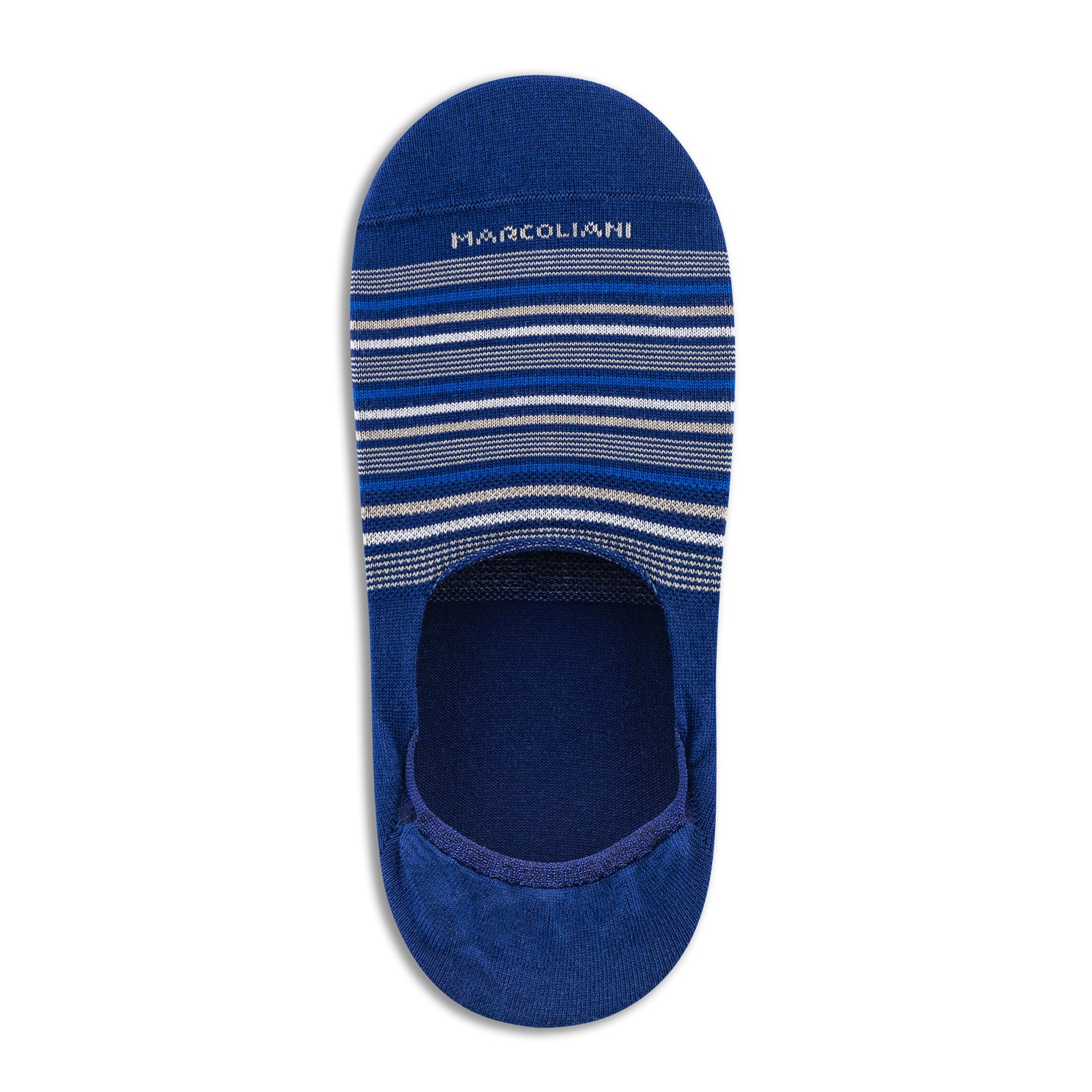 Blue/Beige Torino Stripe Invisible Touch No-Show Socks - Marcoliani