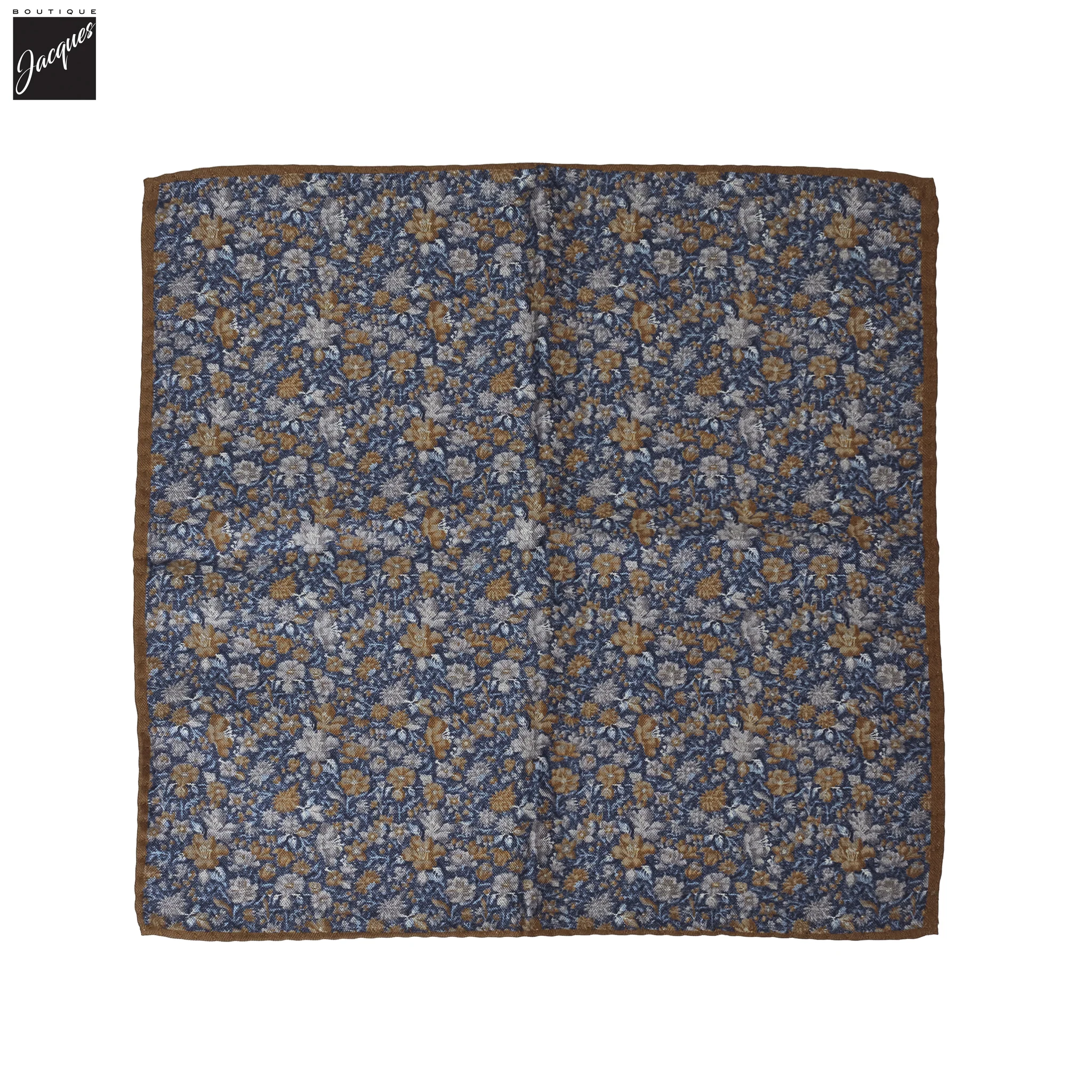 Blue & Brown Floral Reversible Silk Pocket Square - DION - Image 2