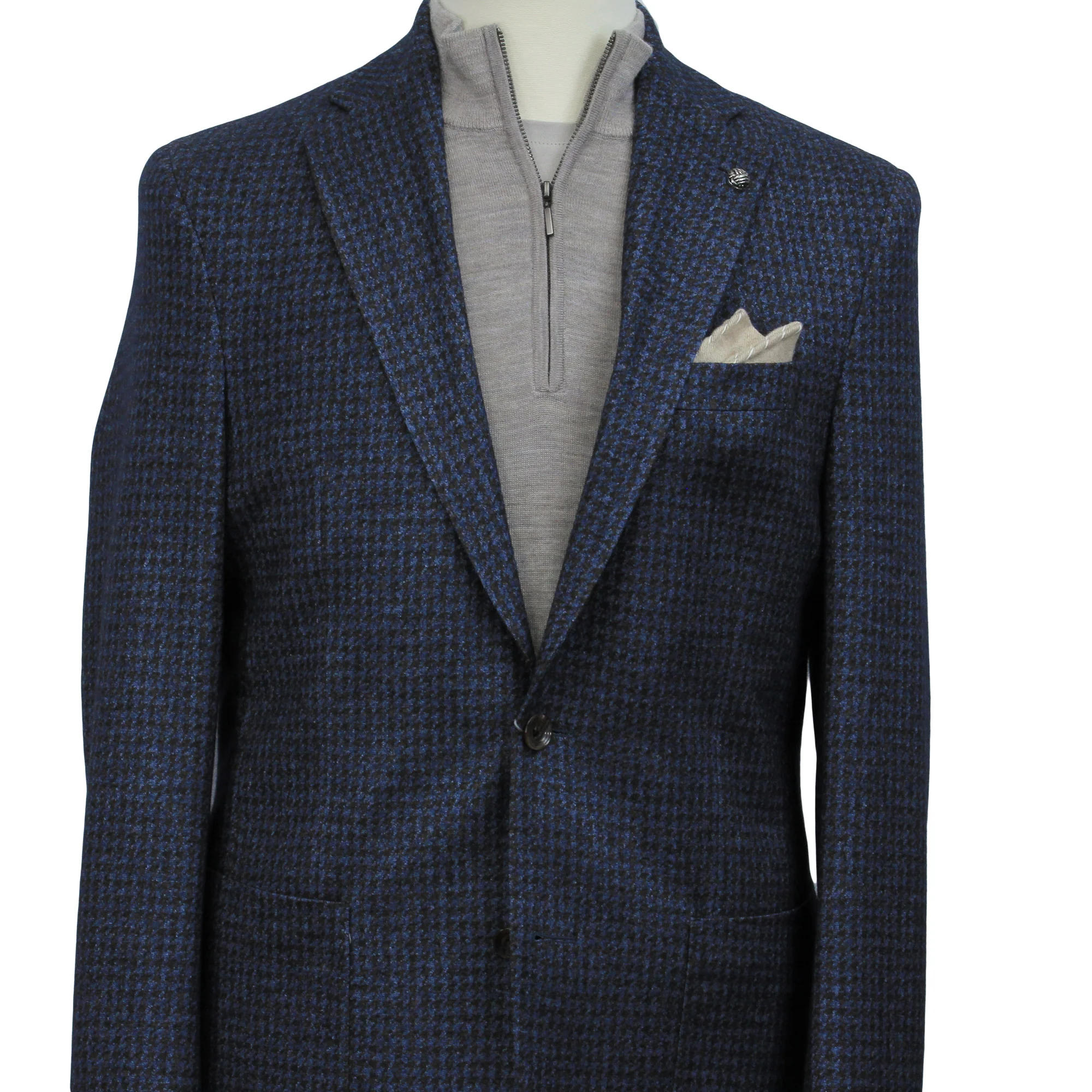 Blue/Brown Houndstooth Silk-Cashmere Hartford Contemporary Sport Jacket - Jack Victor - Image 3