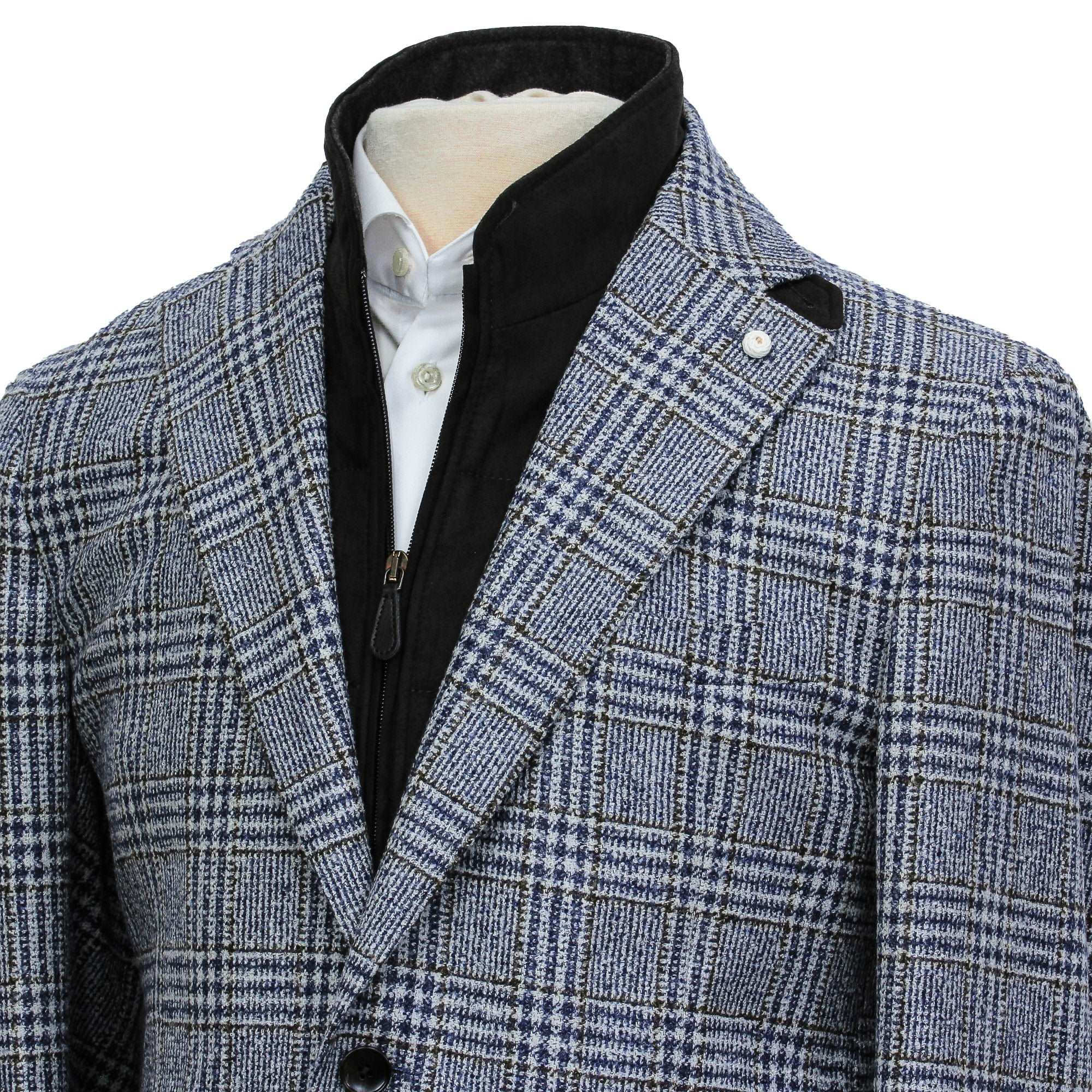 Blue & Brown Prince-of-Wales Wool Hybrid Sport Jacket with Bib - Luigi Bianchi - Image 3