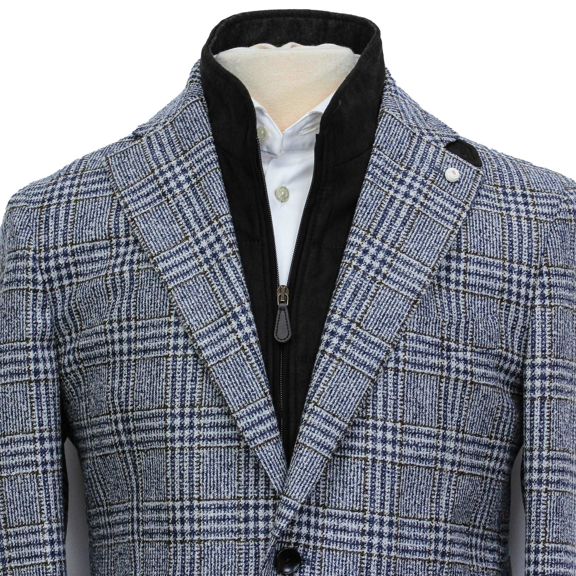 Blue & Brown Prince-of-Wales Wool Hybrid Sport Jacket with Bib - Luigi Bianchi - Image 5