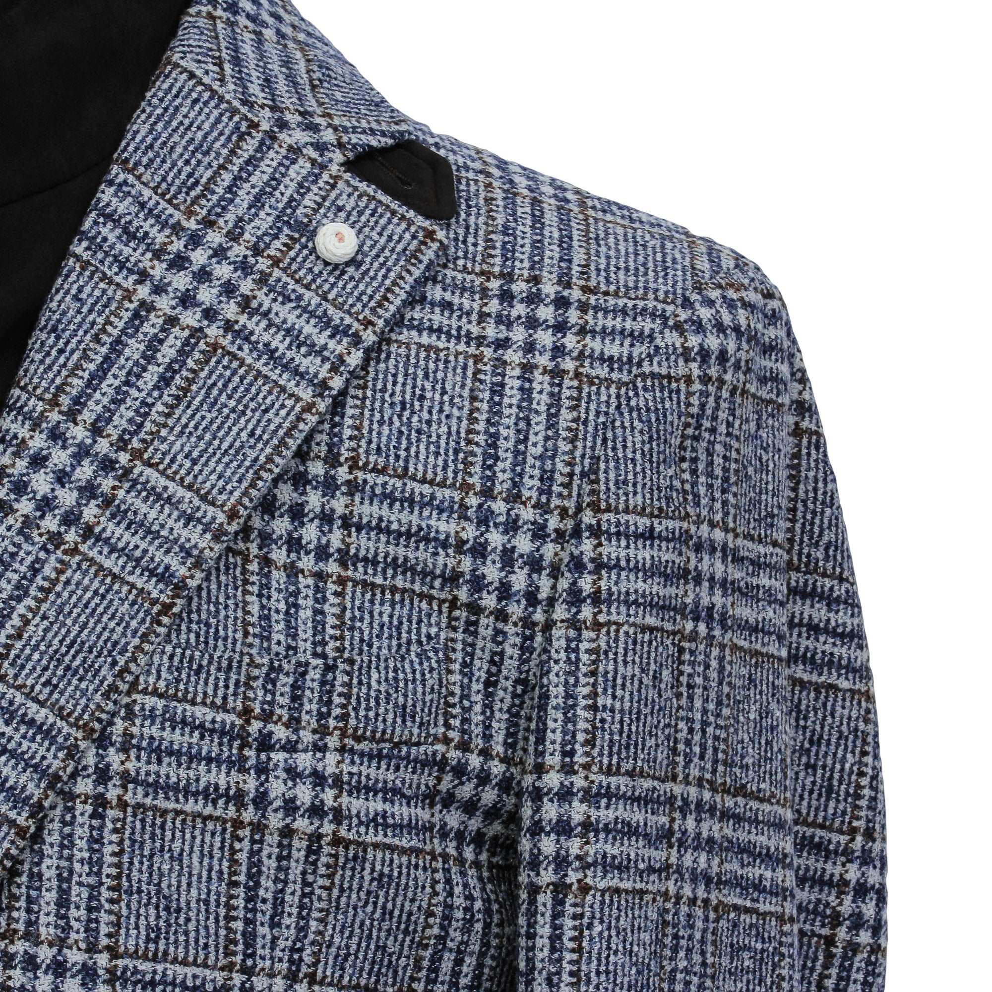 Blue & Brown Prince-of-Wales Wool Hybrid Sport Jacket with Bib - Luigi Bianchi - Image 6