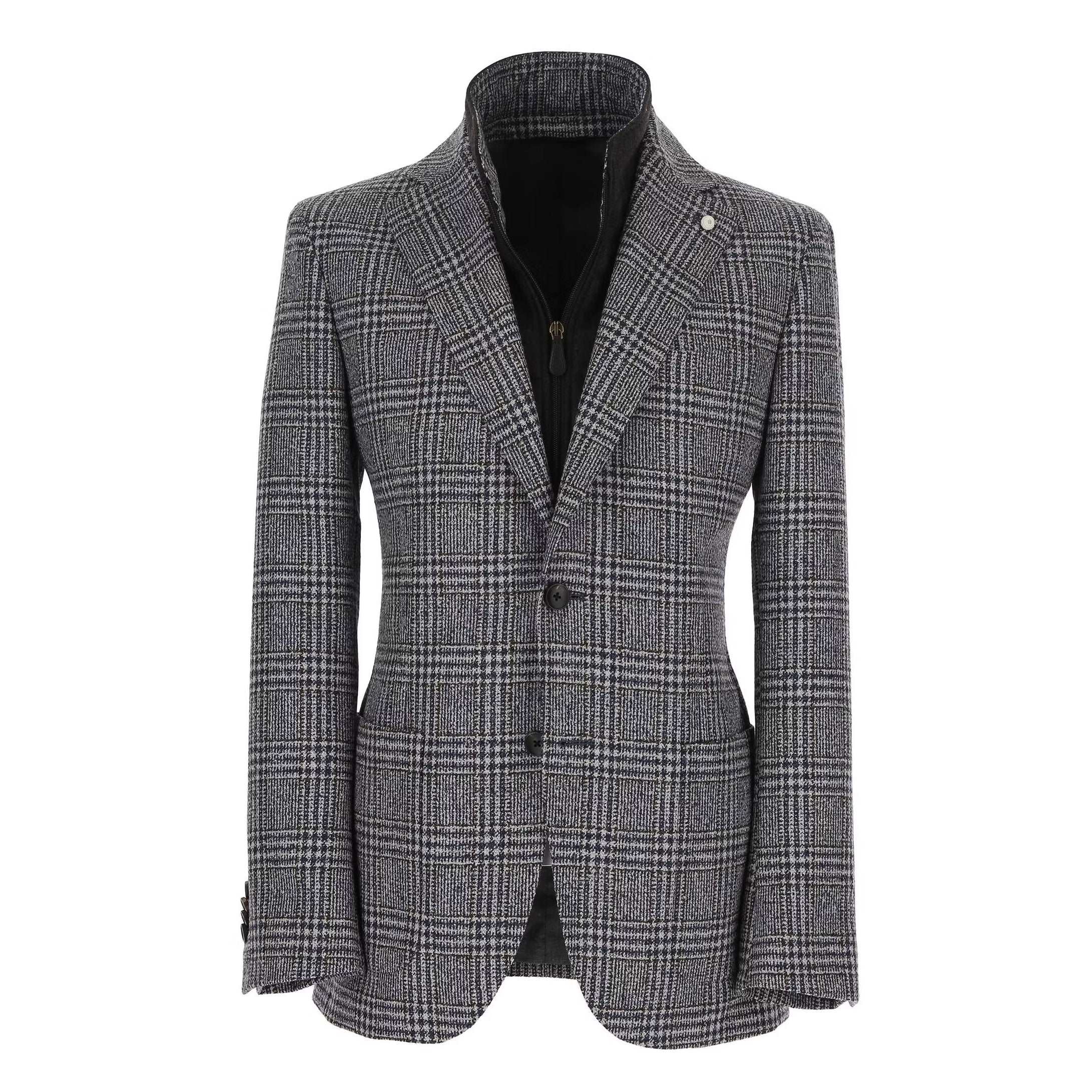 Blue & Brown Prince-of-Wales Wool Hybrid Sport Jacket with Bib - Luigi Bianchi - Image 7