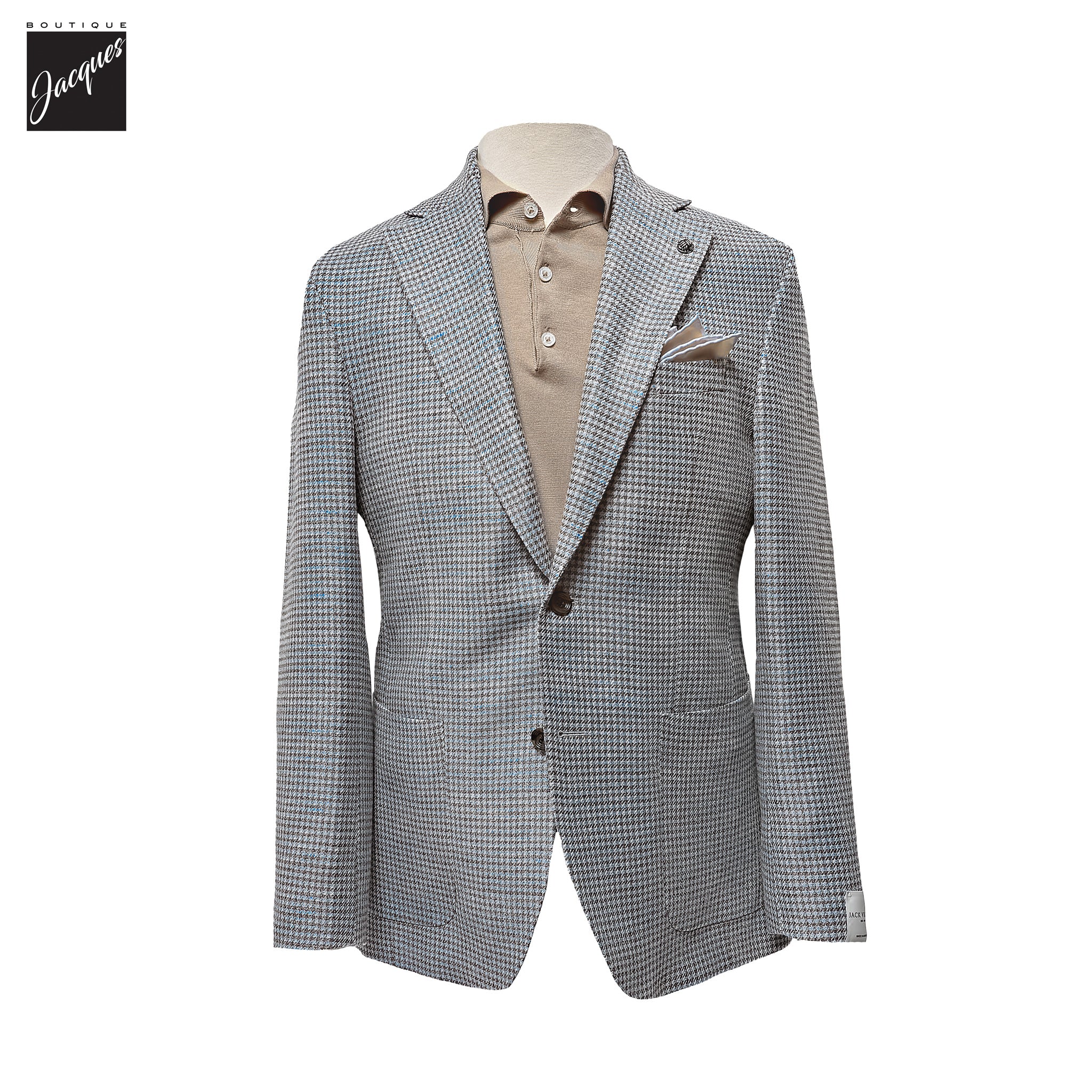 Brown & Blue Houndstooth Wool-Linen Hampton Contemporary Fit Sport Jacket - Jack Victor