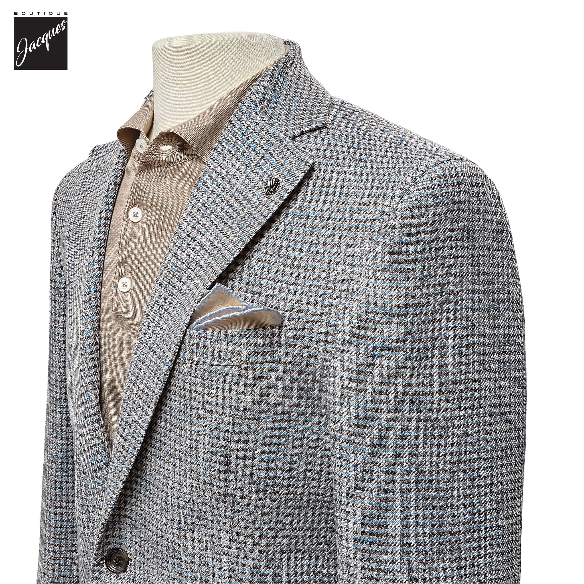 Brown & Blue Houndstooth Wool-Linen Hampton Contemporary Fit Sport Jacket - Jack Victor - Image 2