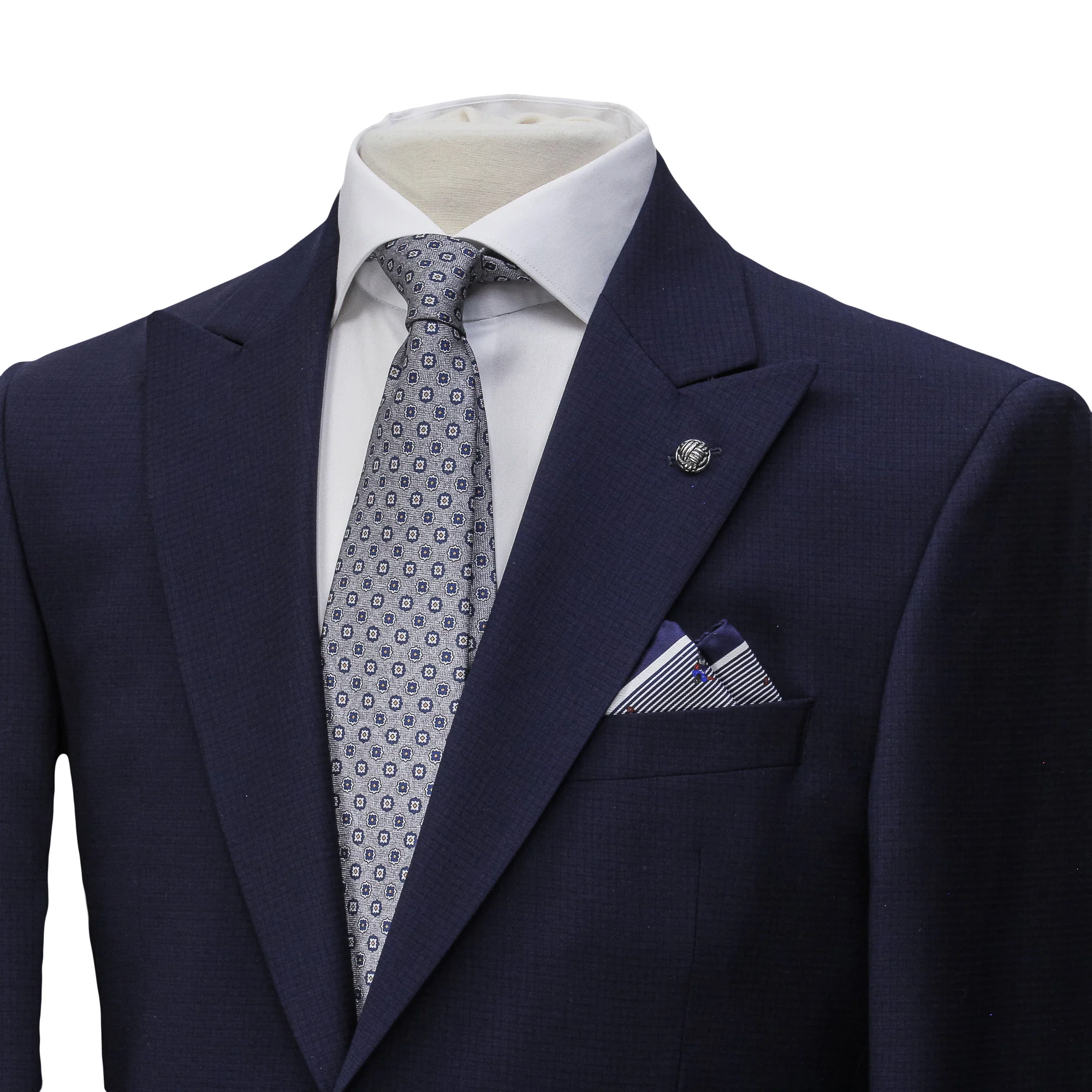 Blue Neat Check Peak Lapel Engel Modern Fit Wool Suit - Jack Victor - Image 4