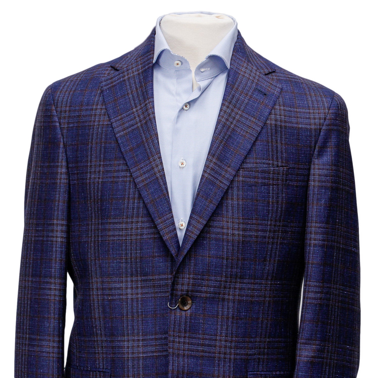 Mid-Blue with Burgundy Check Midland Contemporary Fit Sport Coat Loro Piana - Jack Victor - Image 3