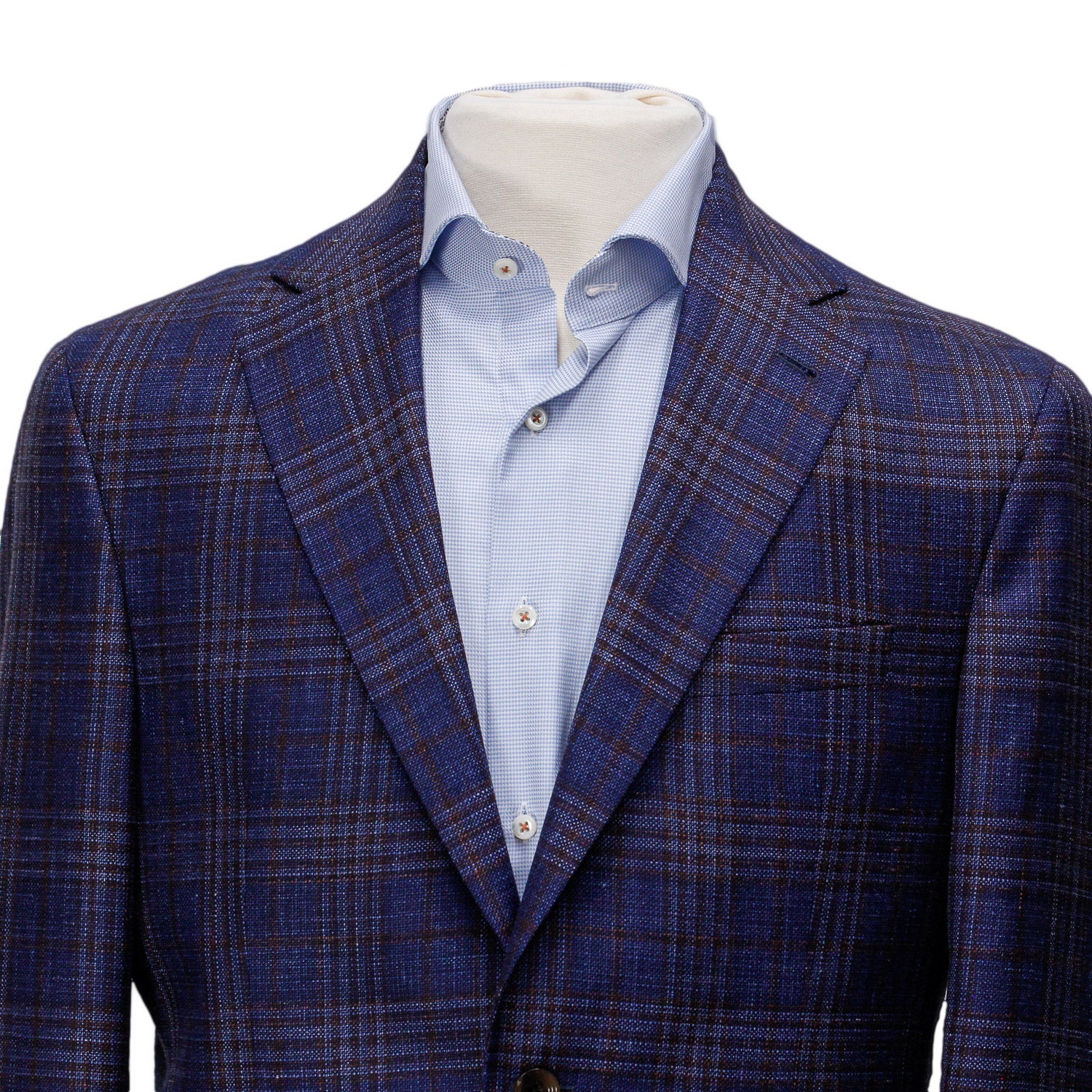 Mid-Blue with Burgundy Check Midland Contemporary Fit Sport Coat Loro Piana - Jack Victor - Image 4