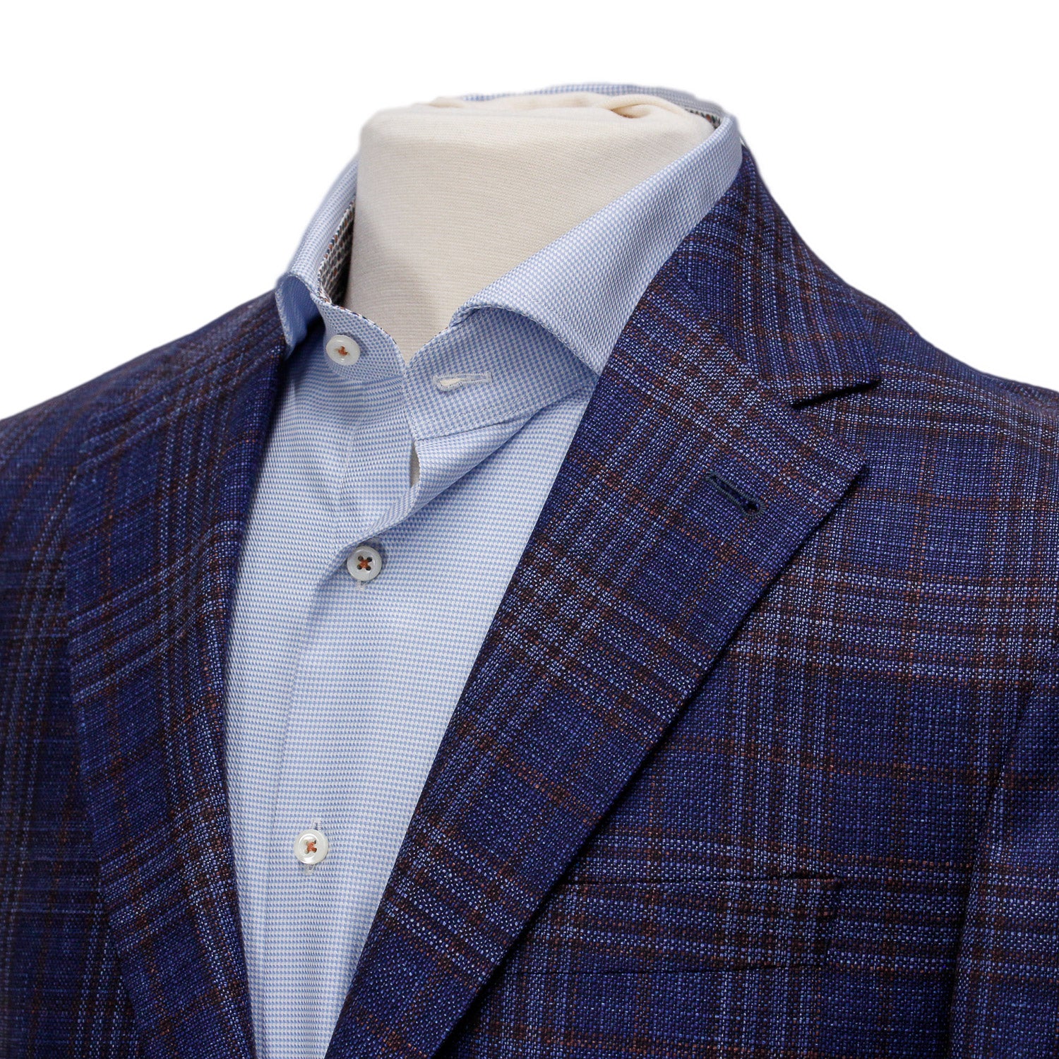 Mid-Blue with Burgundy Check Midland Contemporary Fit Sport Coat Loro Piana - Jack Victor - Image 6