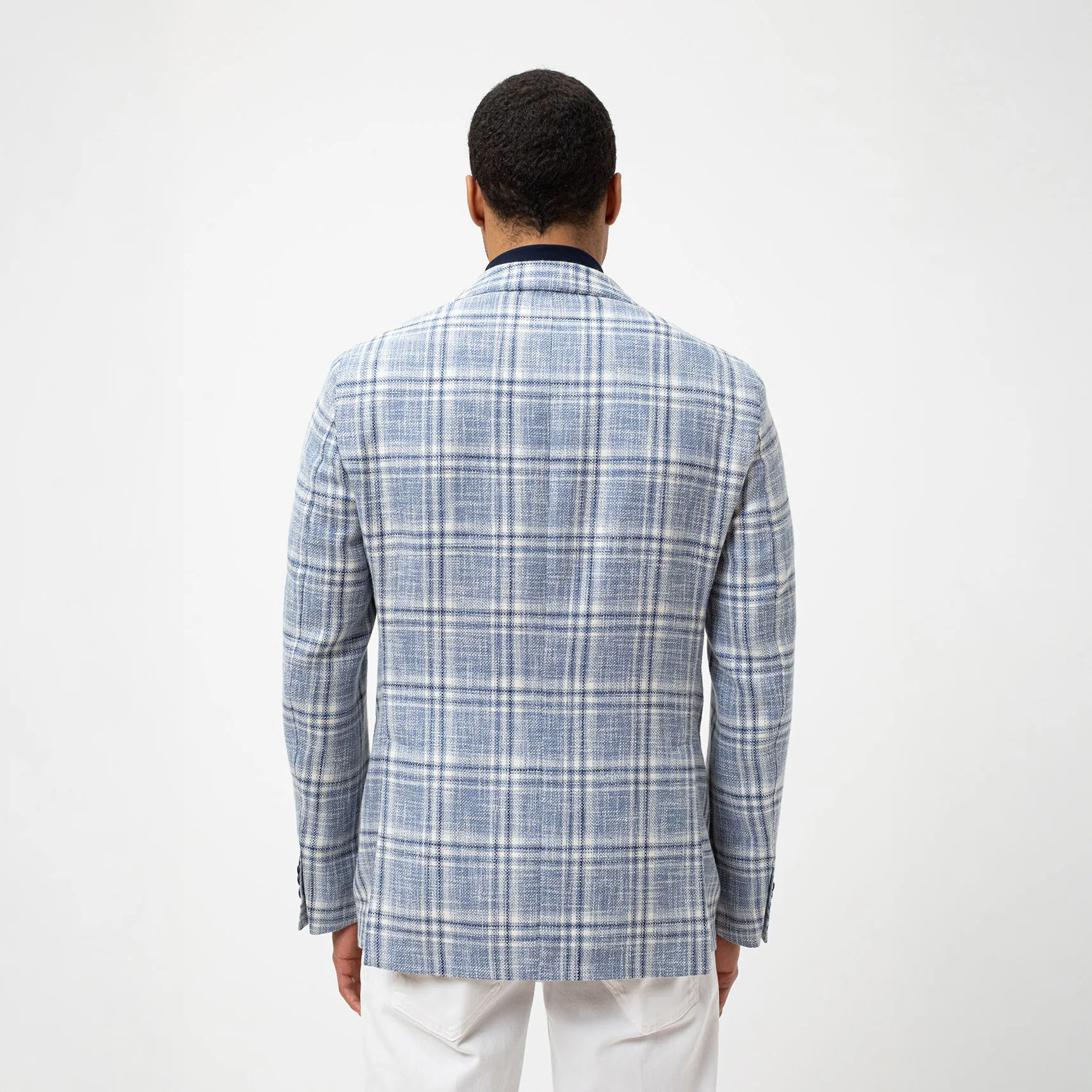 Blue Check Cotton Linen Contemporary Fit Sport Jacket - L.B.M 1911 - Image 3