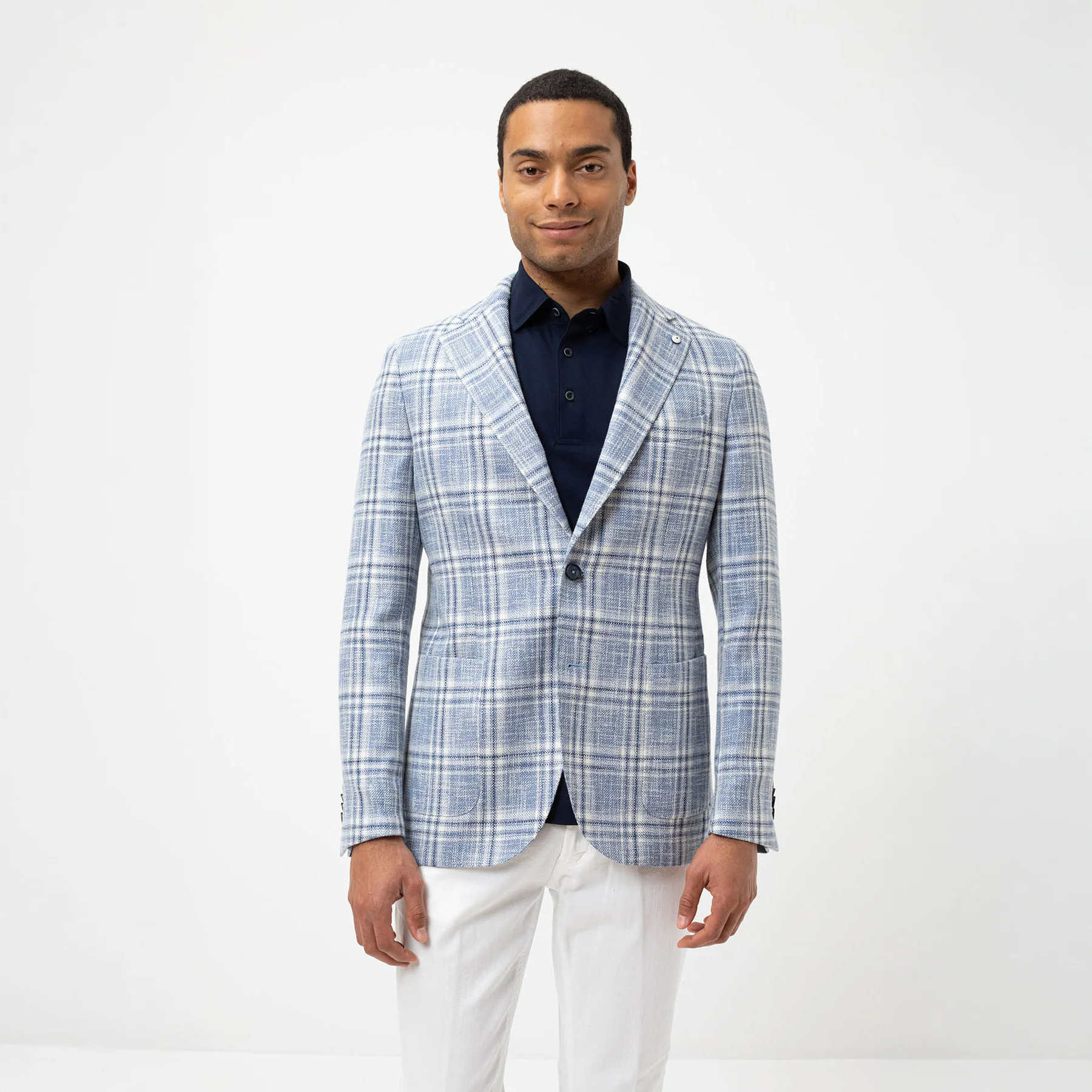 Blue Check Cotton Linen Contemporary Fit Sport Jacket - L.B.M 1911 - Image 4