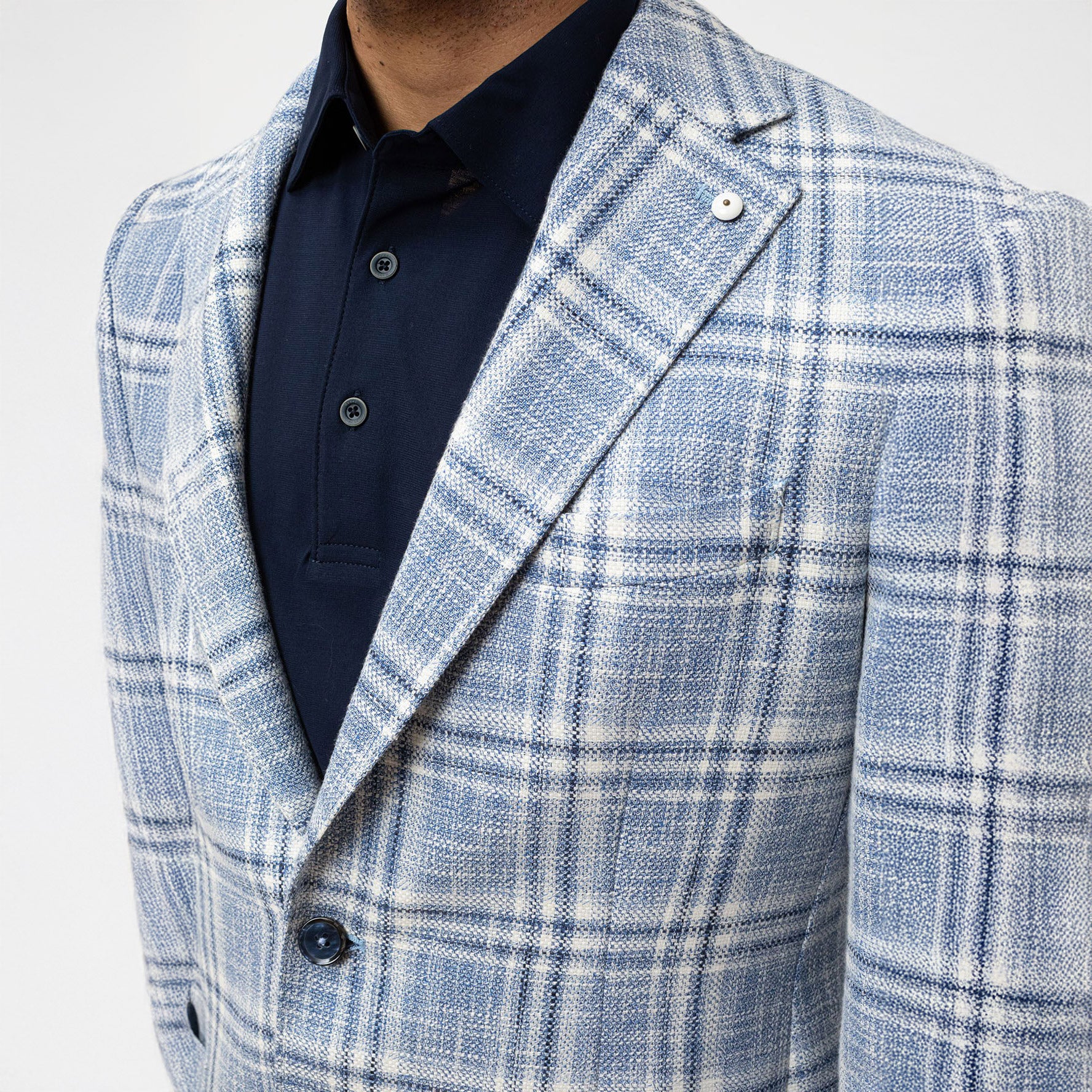 Blue Check Cotton Linen Contemporary Fit Sport Jacket - L.B.M 1911 - Image 5