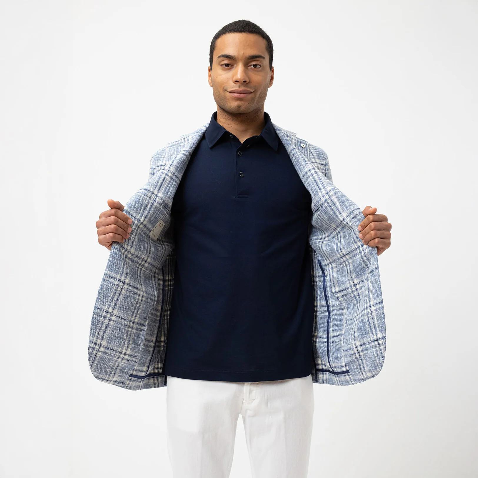 Blue Check Cotton Linen Contemporary Fit Sport Jacket - L.B.M 1911 - Image 6