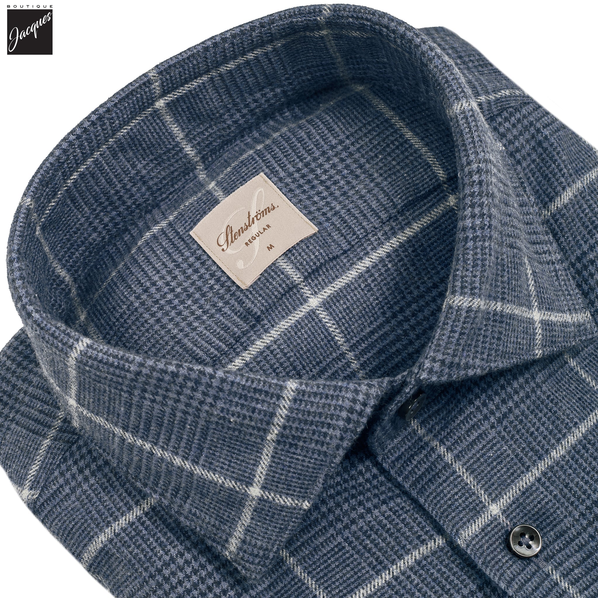 Blue Check Cotton Flannel Regular Fit Shirt - Stenströms - Image 2