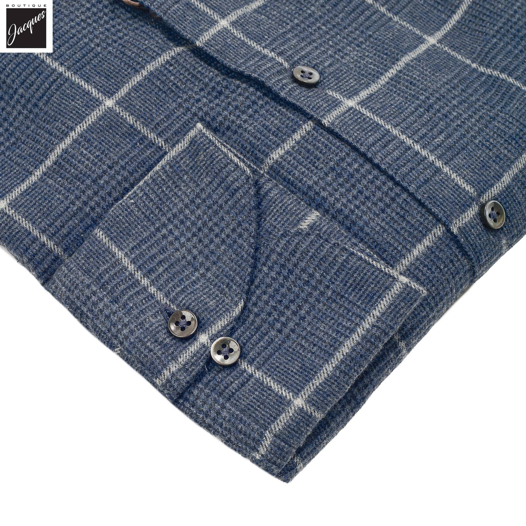 Blue Check Cotton Flannel Regular Fit Shirt - Stenströms - Image 3