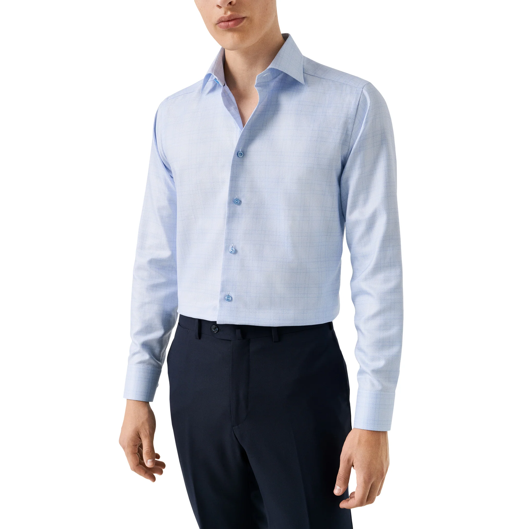 Blue Check King Twill Contemporary Fit Dress Shirt - ETON - Image 3